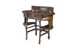 Antique American Quartersawn Oak & Wicker Kidney Writing Desk Dressing Table