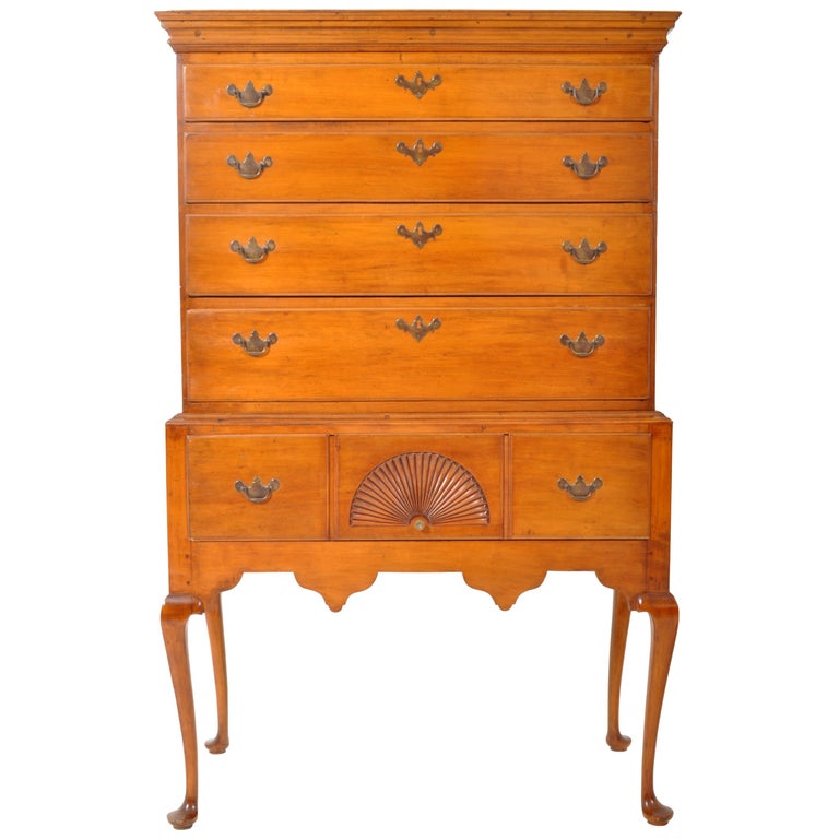 Antique American Queen Anne Connecticut Maple Highboy Chest on Stand ...