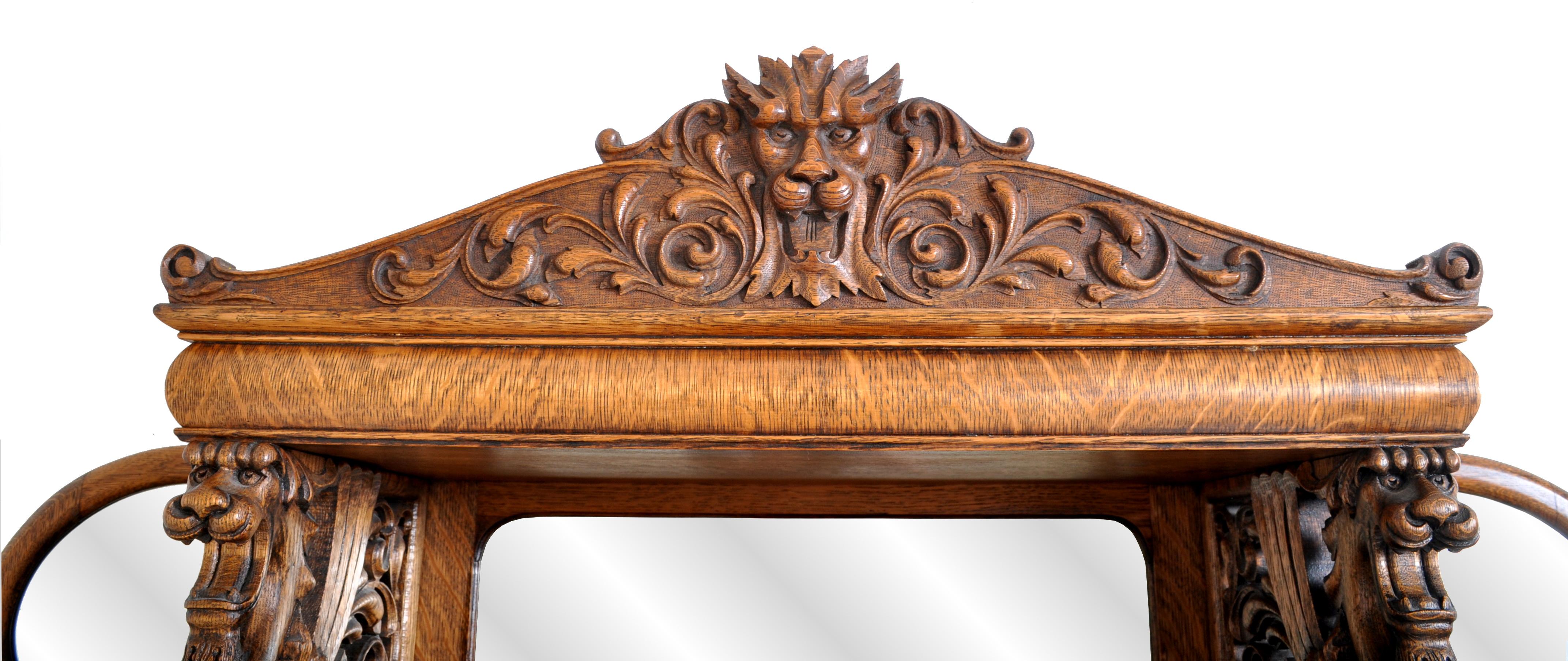 Antique American R J Horner Carved Oak Winged Griffin China Hutch Cabinet, 1890 In Good Condition In Portland, OR