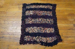 1900s Multi Stripe Antique American Shaker Rag Rug 2' x 3' Woven Wool Carpet