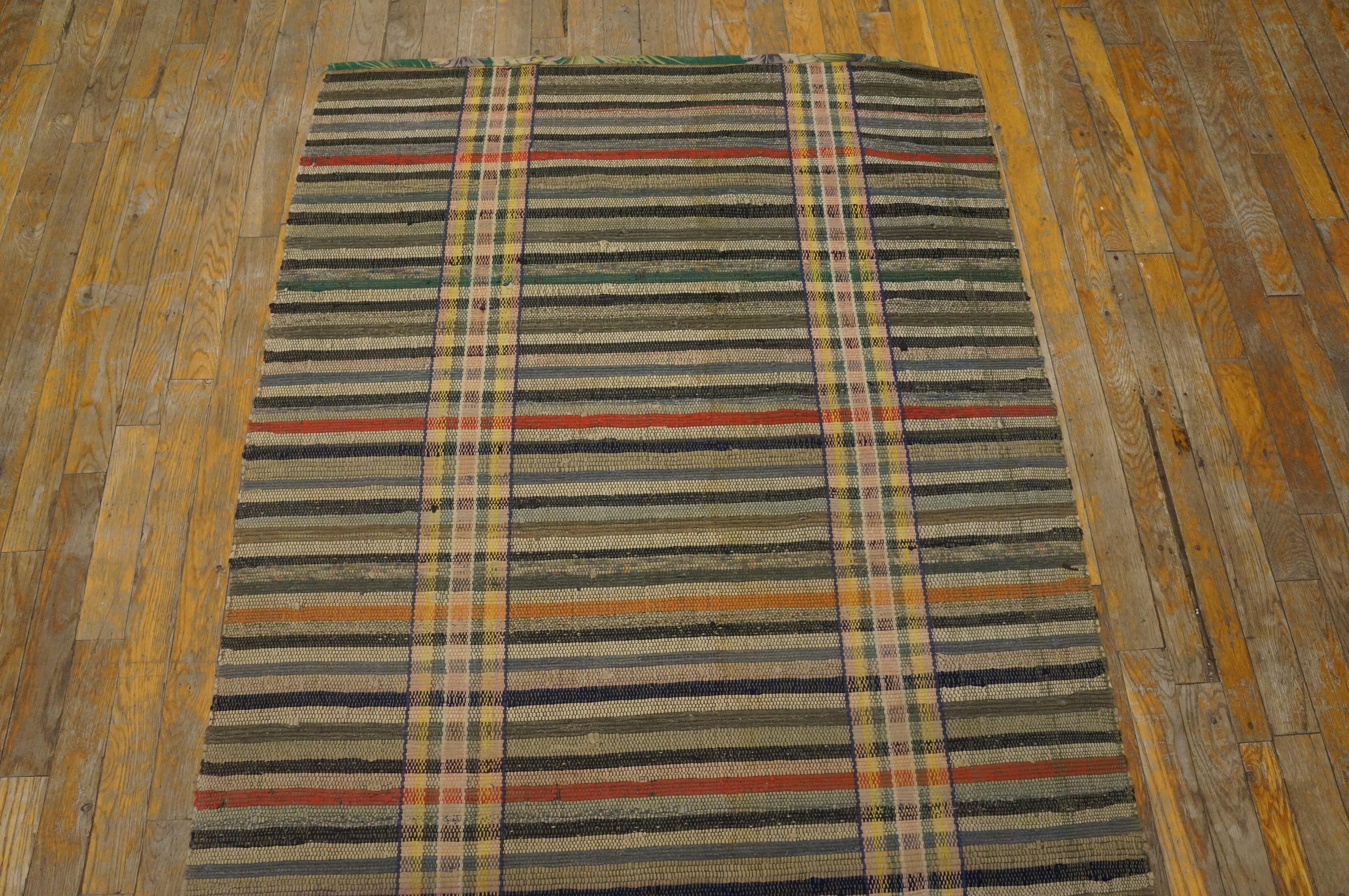 Hand-Woven Antique American Rag Rug 3'4