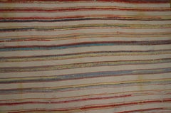 1930s Multi Stripe Folk Art Antique American Rag Rug 5'5"x5'5" Woven Wool Carpet