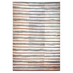Antique American Rag Rug Cotton 10x15 Ivory, Red & Blue Handmade Area Rug
