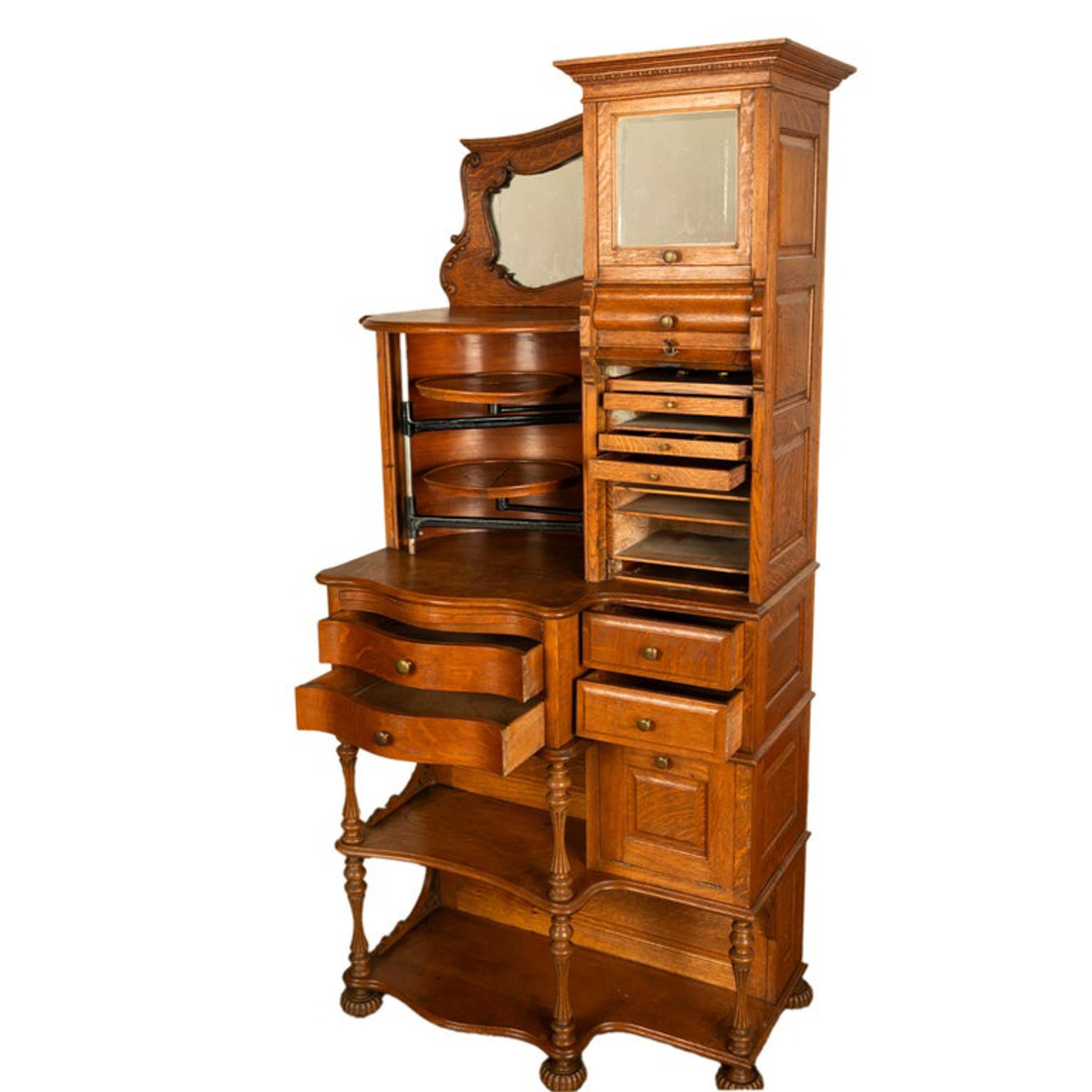 Antiker amerikanischer Ransom & Randolph # 65, Dentalschrank aus geschnitzter Eiche, Toledo OH 1900 im Angebot 5
