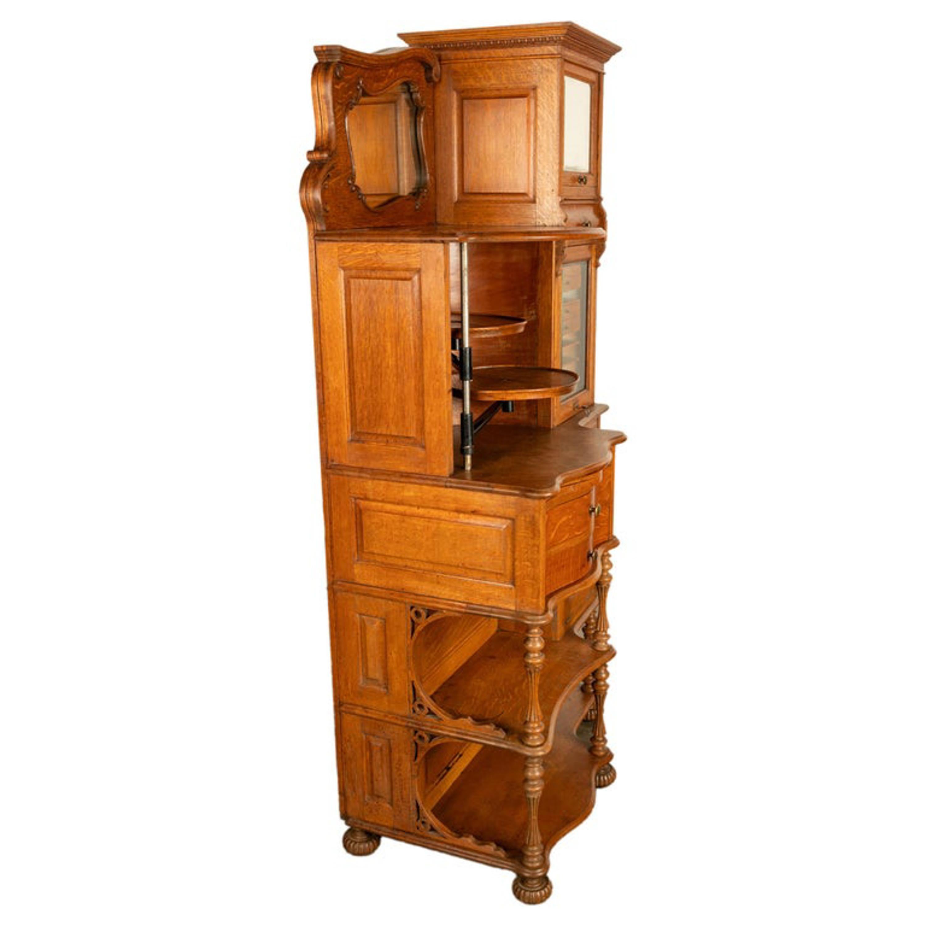 Antiker amerikanischer Ransom & Randolph # 65, Dentalschrank aus geschnitzter Eiche, Toledo OH 1900 im Angebot 11