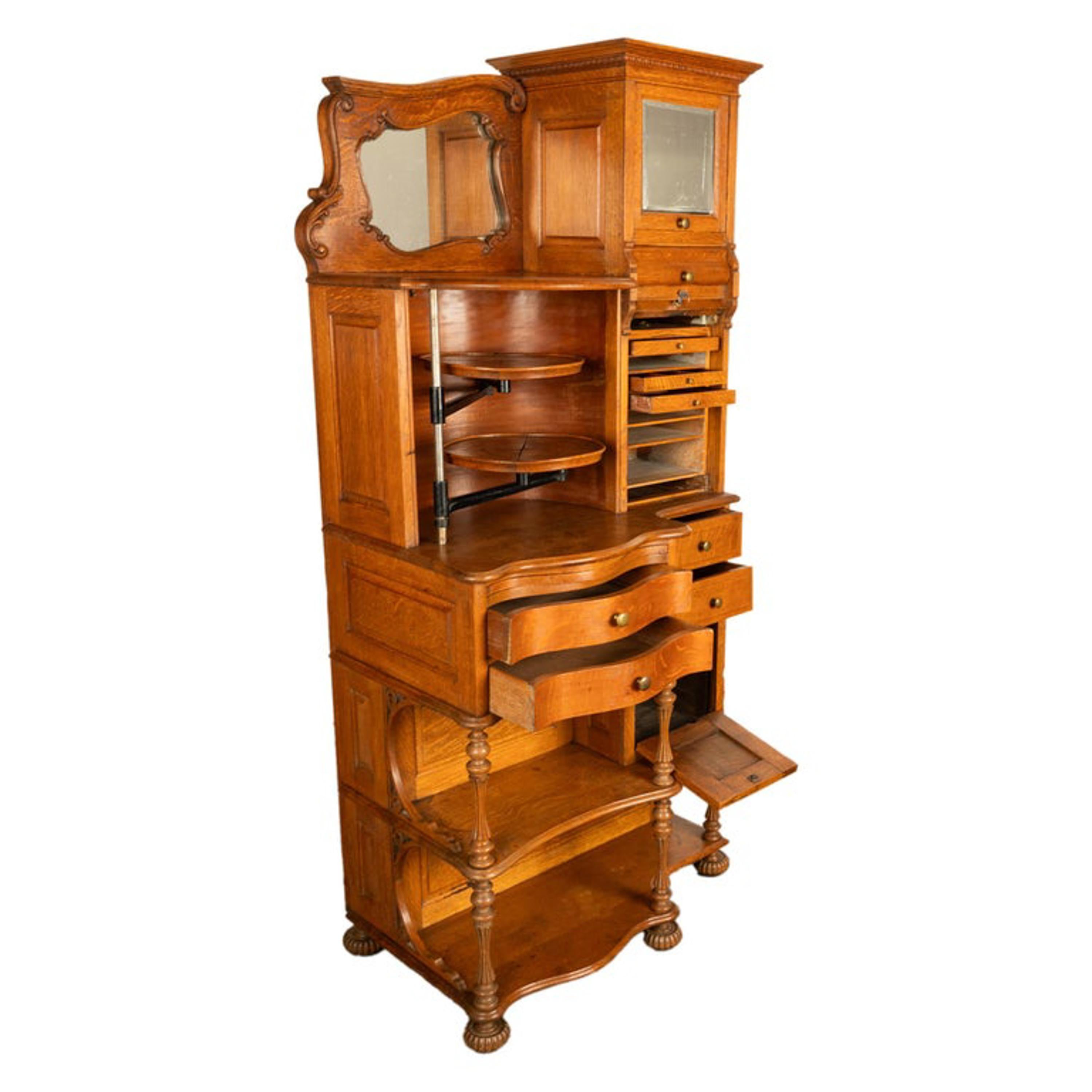 Antiker amerikanischer Ransom & Randolph # 65, Dentalschrank aus geschnitzter Eiche, Toledo OH 1900 im Angebot 1