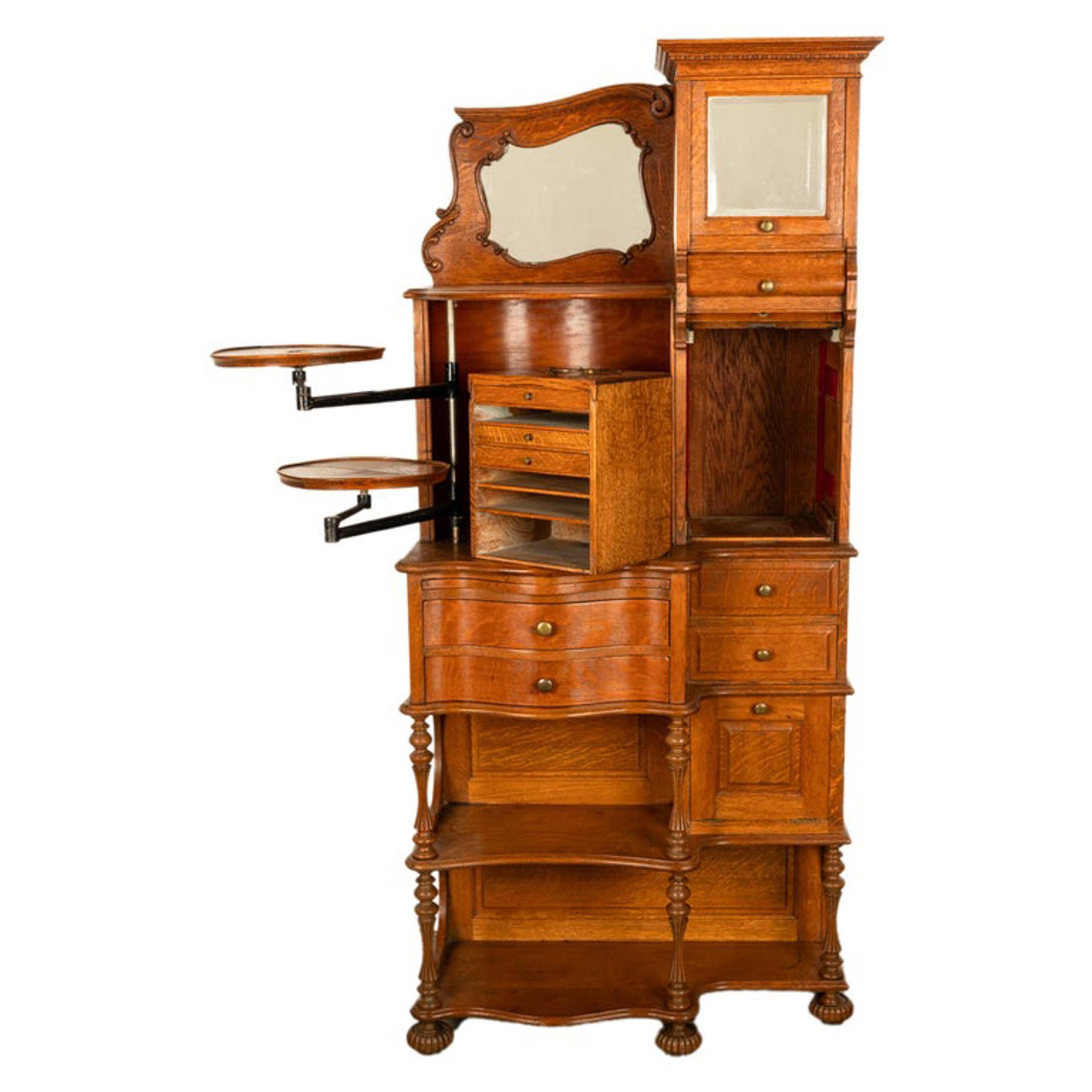 Antiker amerikanischer Ransom & Randolph # 65, Dentalschrank aus geschnitzter Eiche, Toledo OH 1900 im Angebot 7