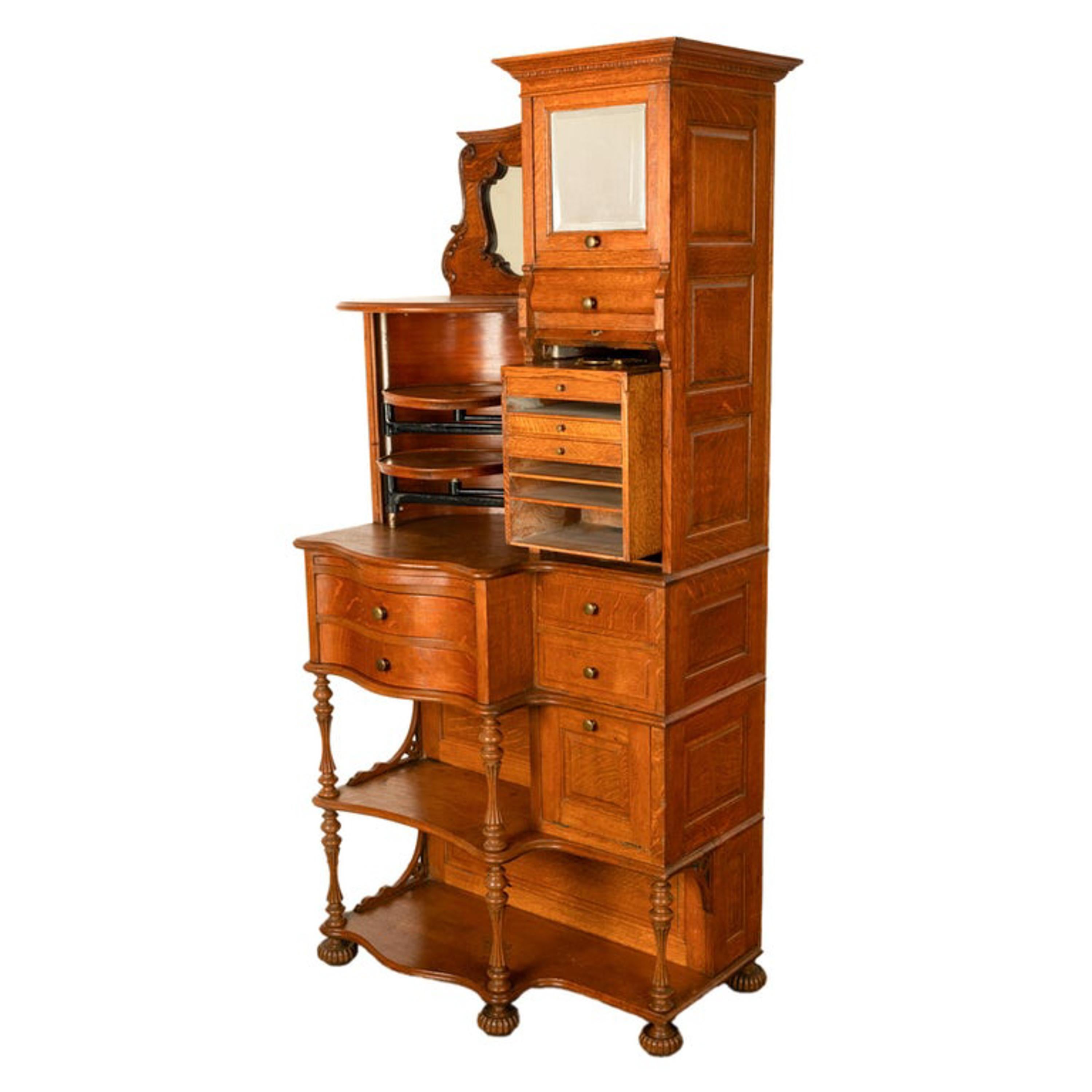 Antiker amerikanischer Ransom & Randolph # 65, Dentalschrank aus geschnitzter Eiche, Toledo OH 1900 im Angebot 6