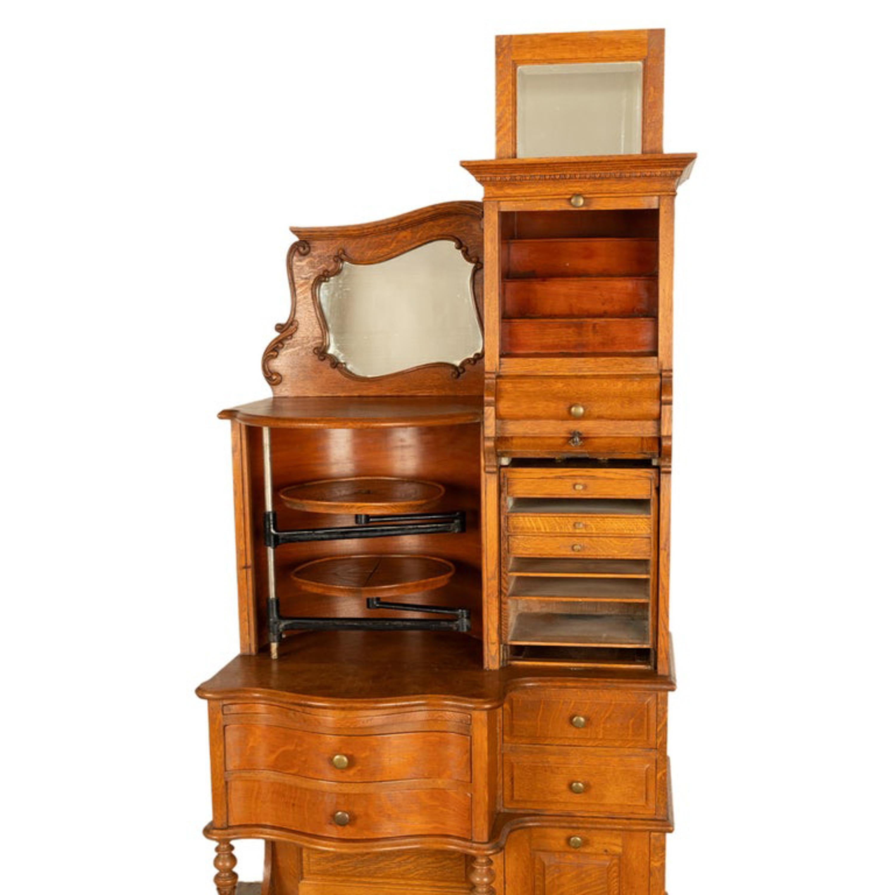 Antiker amerikanischer Ransom & Randolph # 65, Dentalschrank aus geschnitzter Eiche, Toledo OH 1900 im Angebot 3
