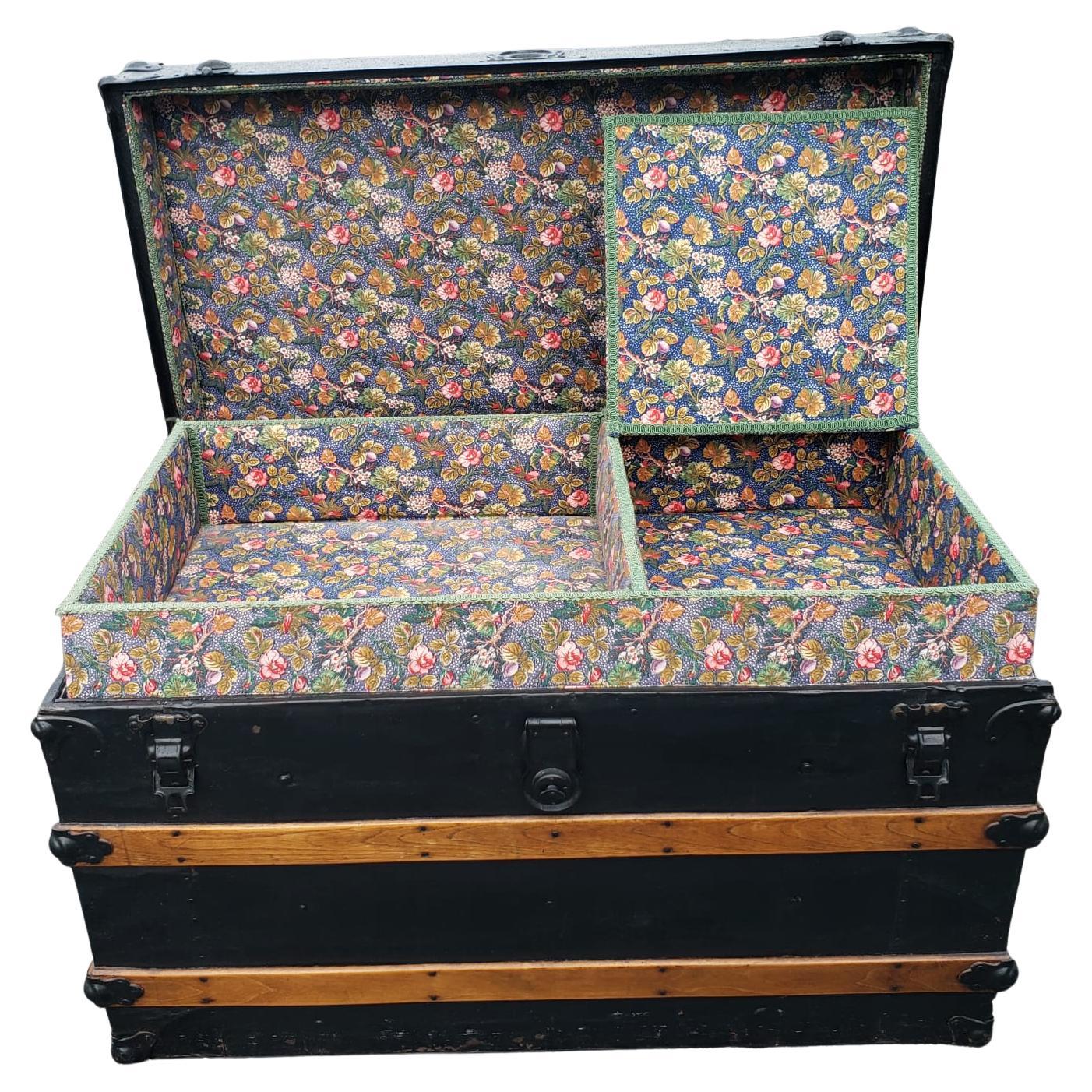 American Craftsman Antique American Refinished and Re-Upholstered Blanket Trunk Chest