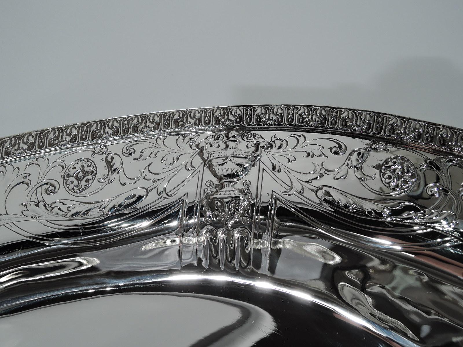 Antique American Regency Revival Sterling Silver Serving Tray In Excellent Condition In New York, NY