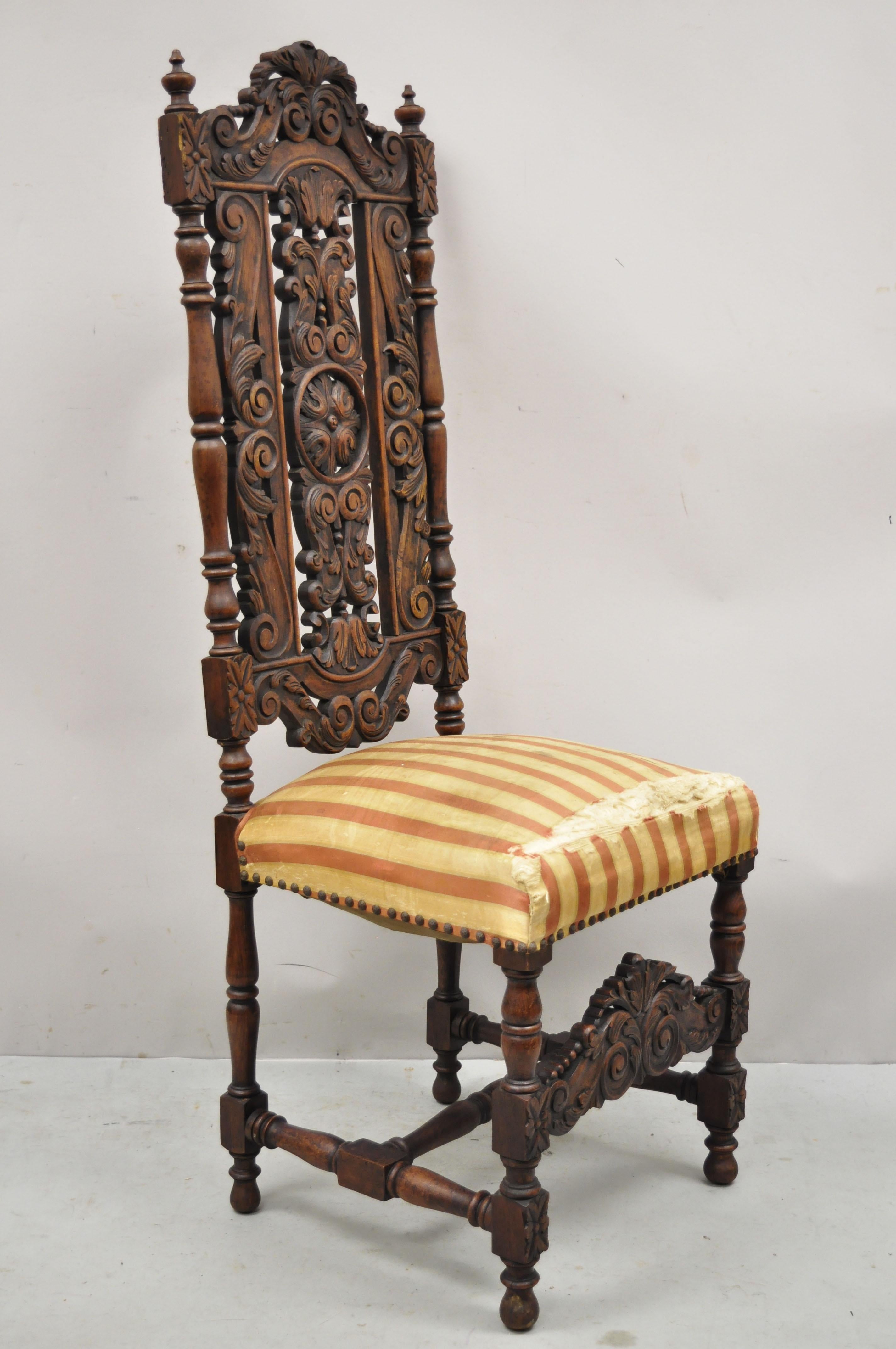 Antique American Renaissance Ornate Carved Walnut Side Chair by Lightolier 5