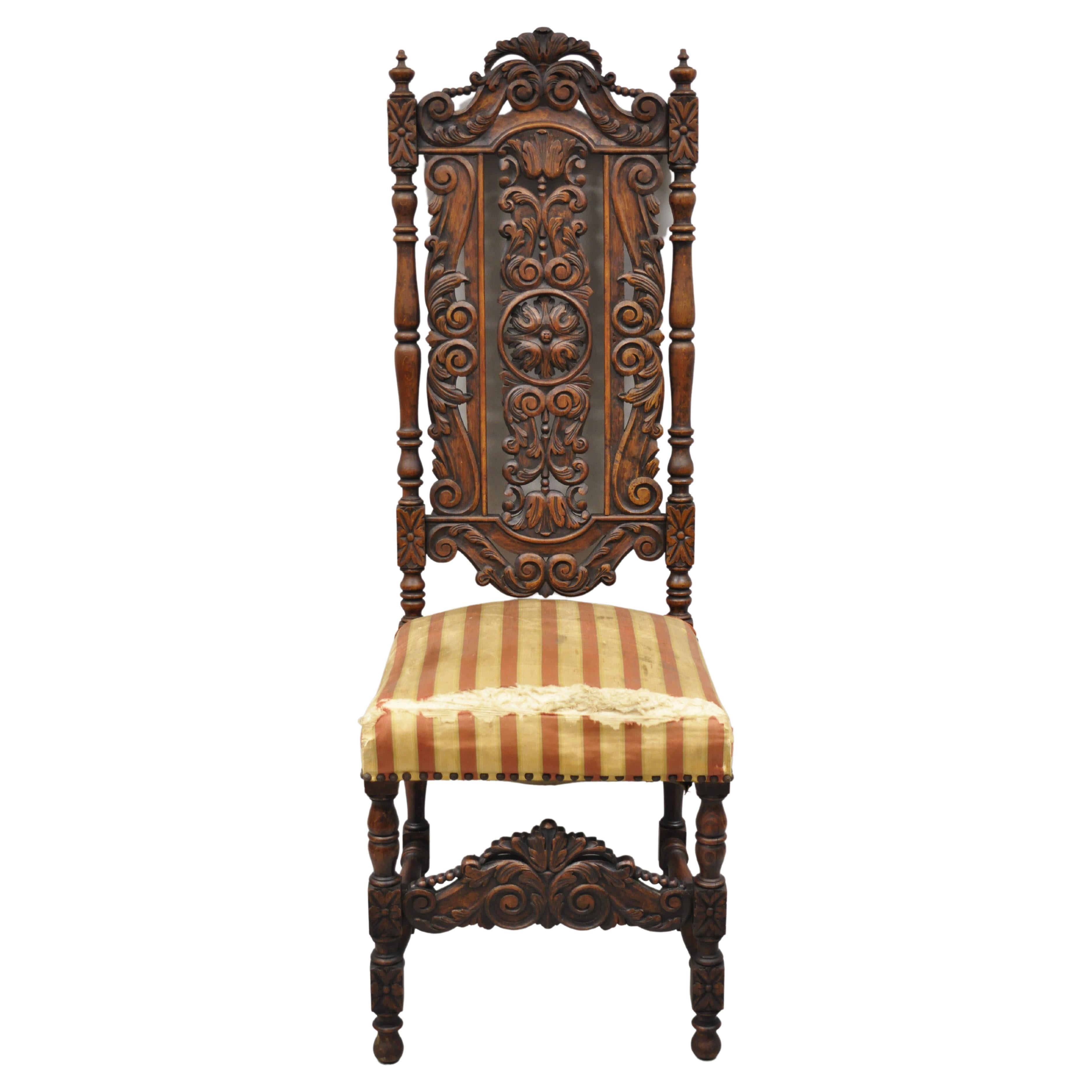 Antique American Renaissance Ornate Carved Walnut Side Chair by Lightolier