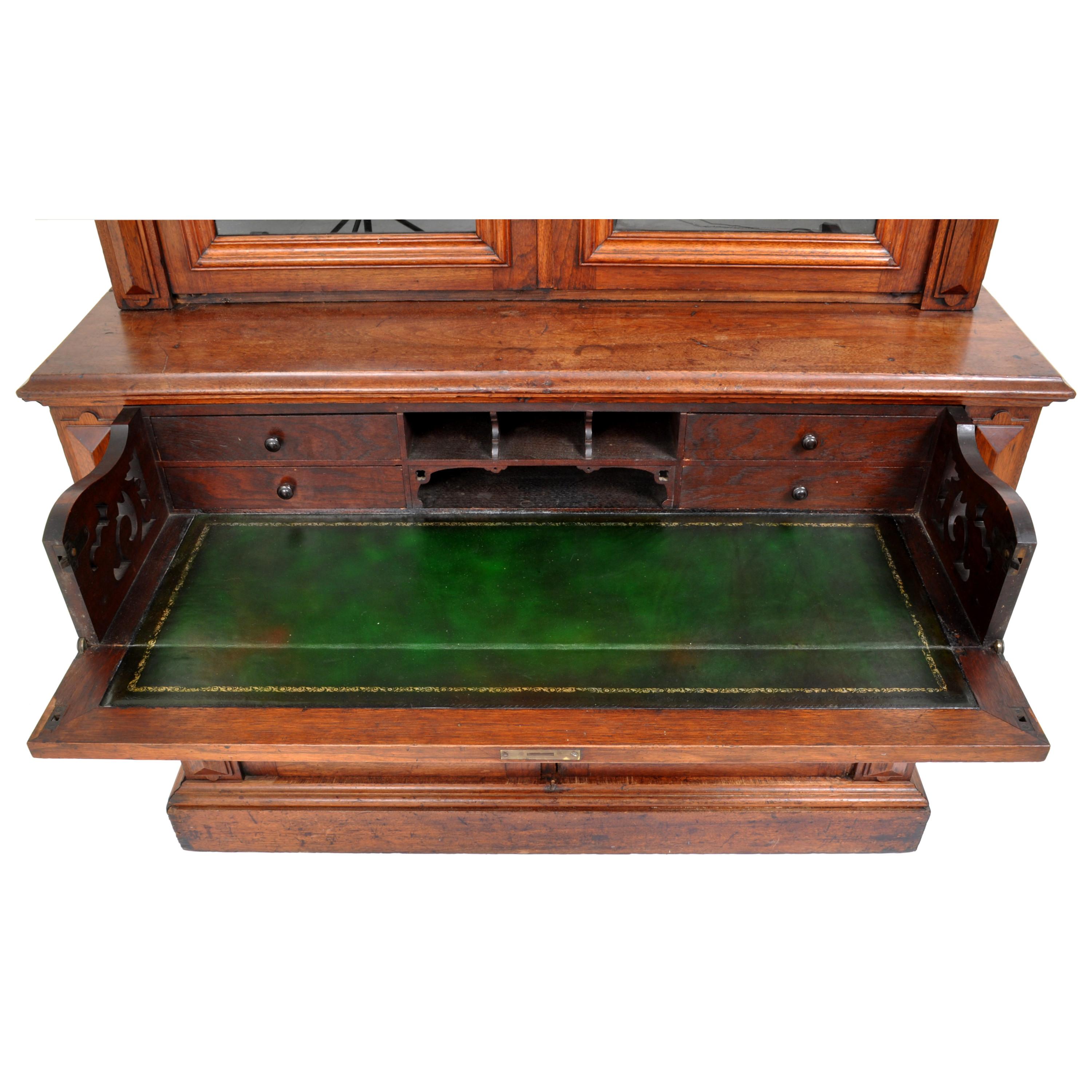 Antique American Renaissance Revival Carved Walnut Secretary Desk Bookcase, 1870 6