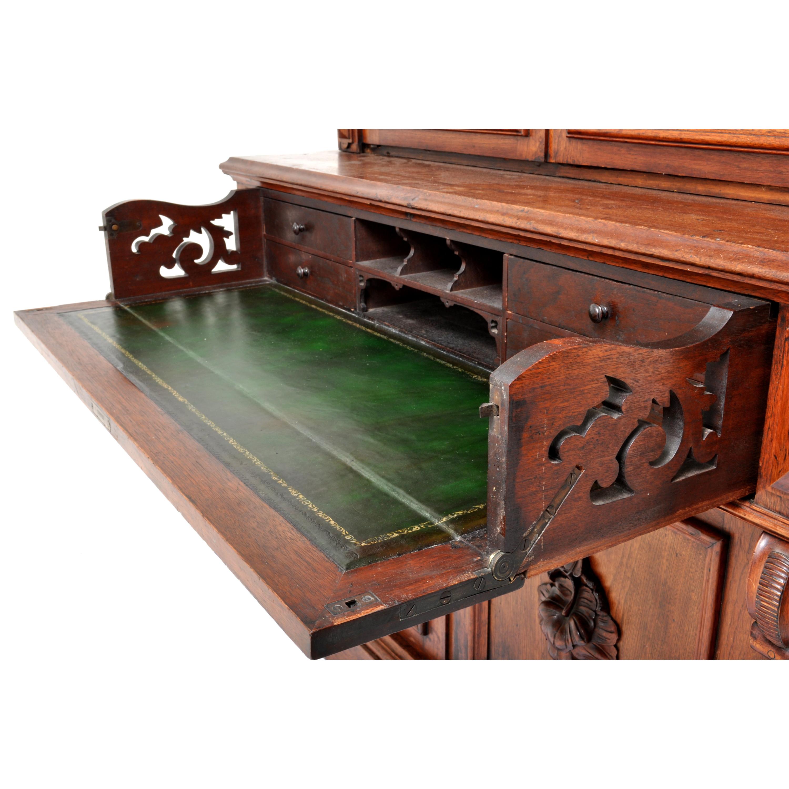 Antique American Renaissance Revival Carved Walnut Secretary Desk Bookcase, 1870 7