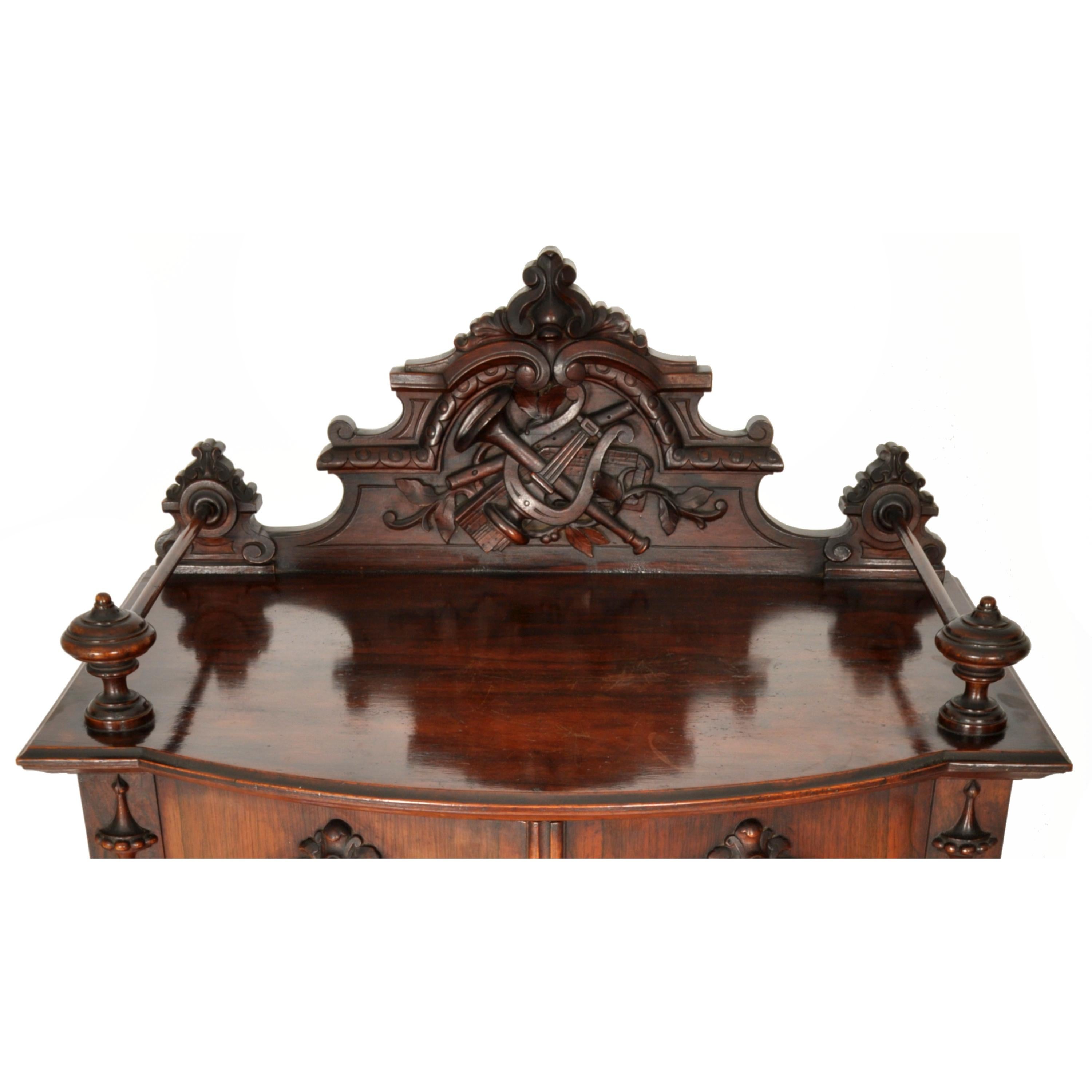 Antique American Renaissance Revival Rosewood Carved Music Cabinet, Circa 1870 5