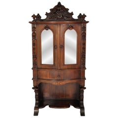 Antique American Renaissance Revival Rosewood Carved Music Cabinet, Circa 1870