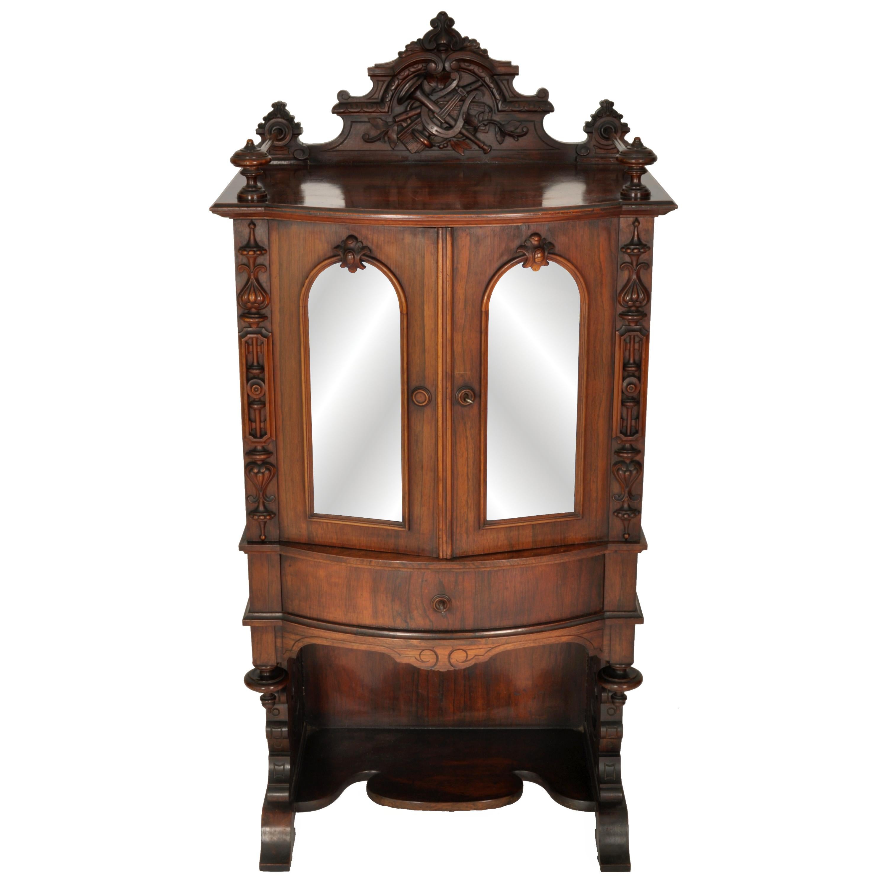 Antique American Renaissance Revival Rosewood Carved Music Cabinet, Circa 1870 In Good Condition In Portland, OR