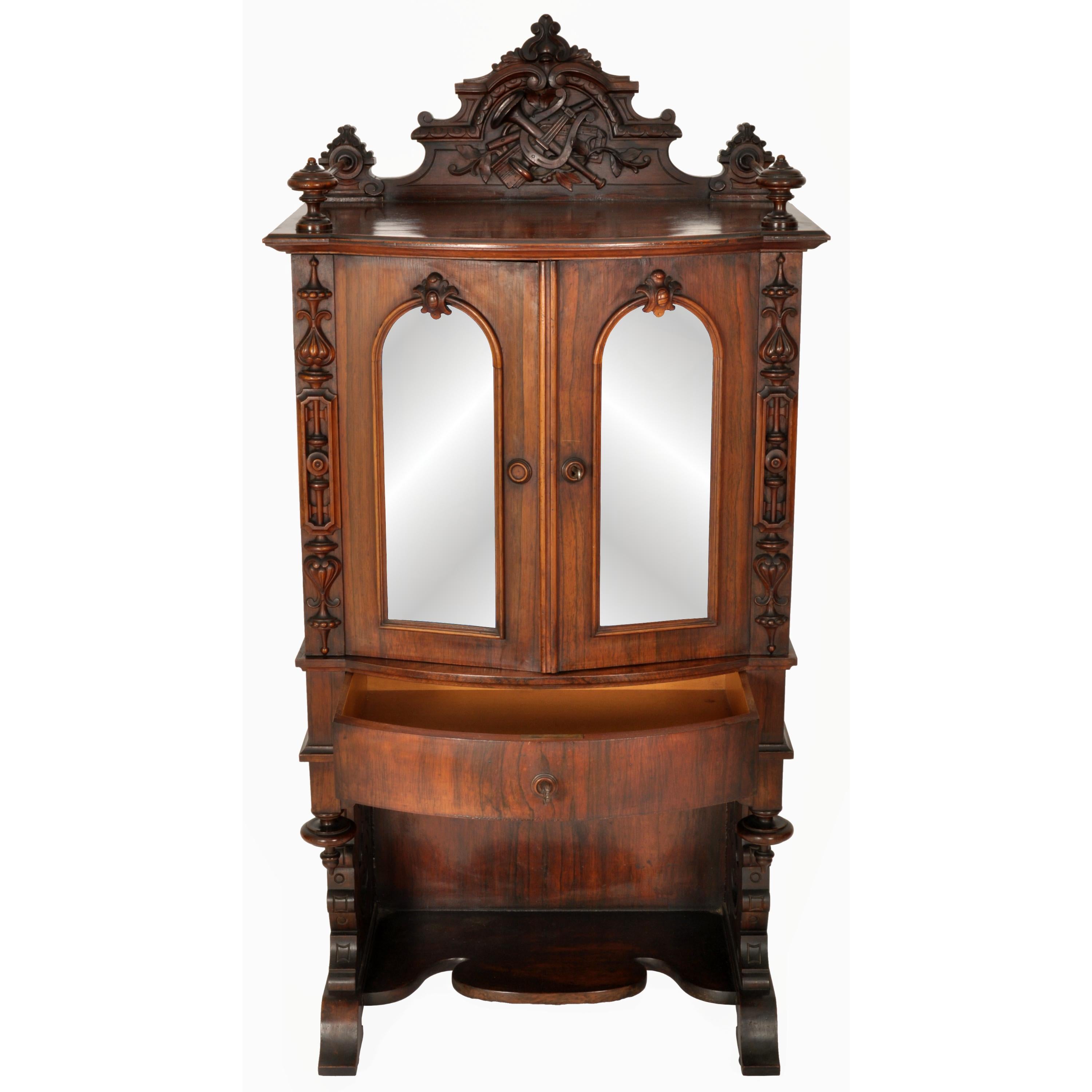 Antique American Renaissance Revival Rosewood Carved Music Cabinet, Circa 1870 2