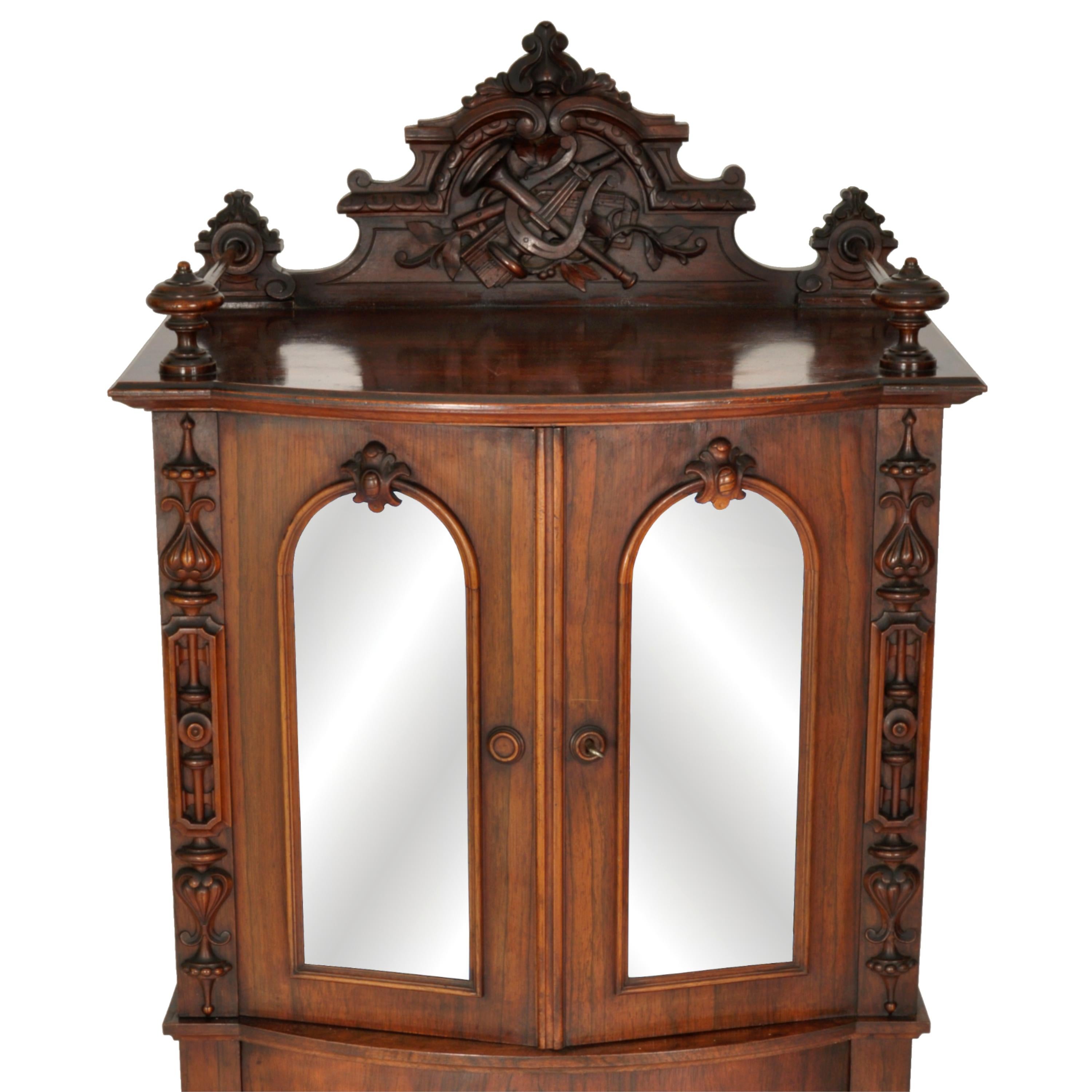 Antique American Renaissance Revival Rosewood Carved Music Cabinet, Circa 1870 3