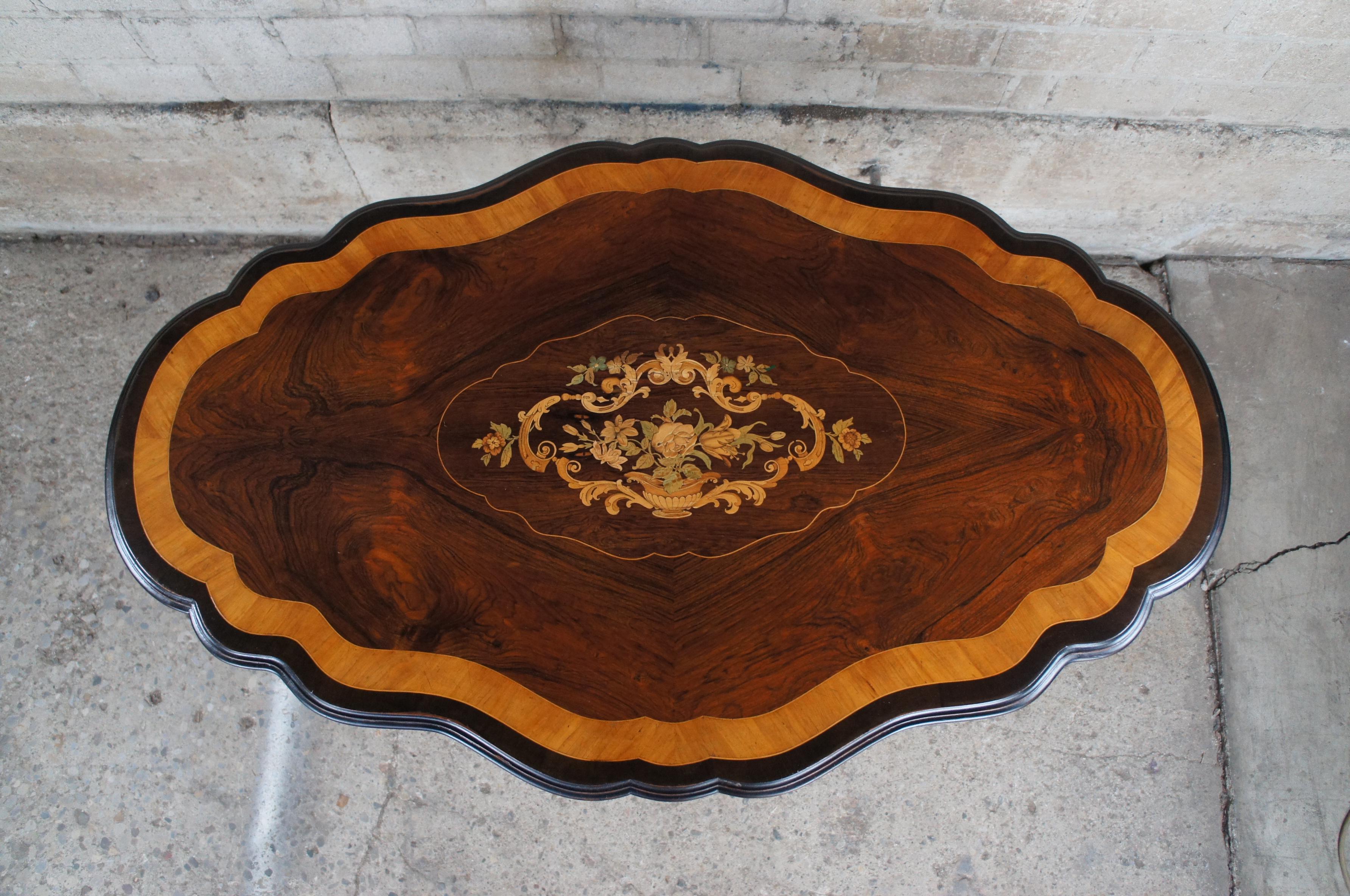 Antique American Renaissance Revival Serpentine Walnut Marquetry Center Table For Sale 1