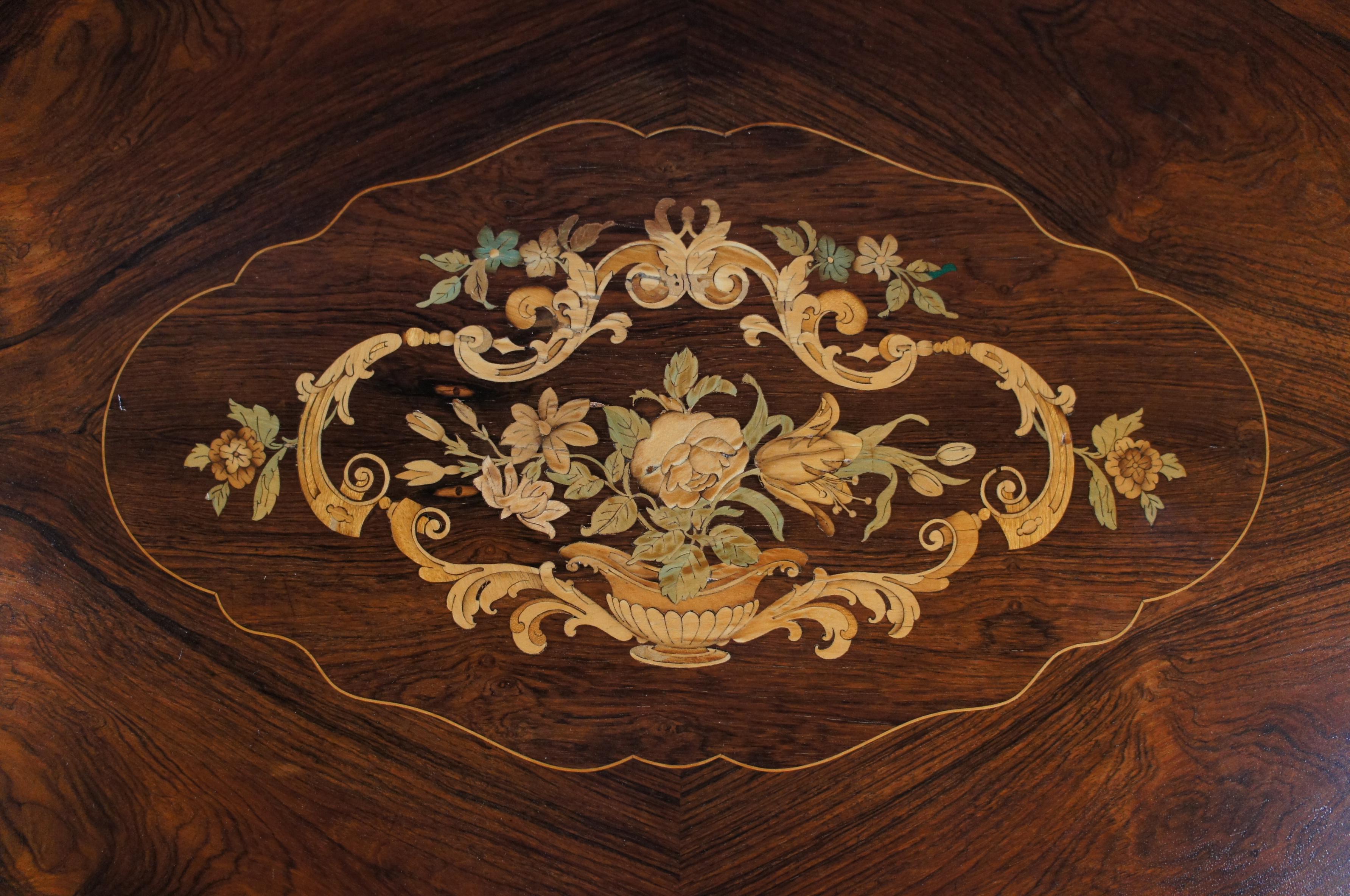 Antique American Renaissance Revival Serpentine Walnut Marquetry Center Table For Sale 2