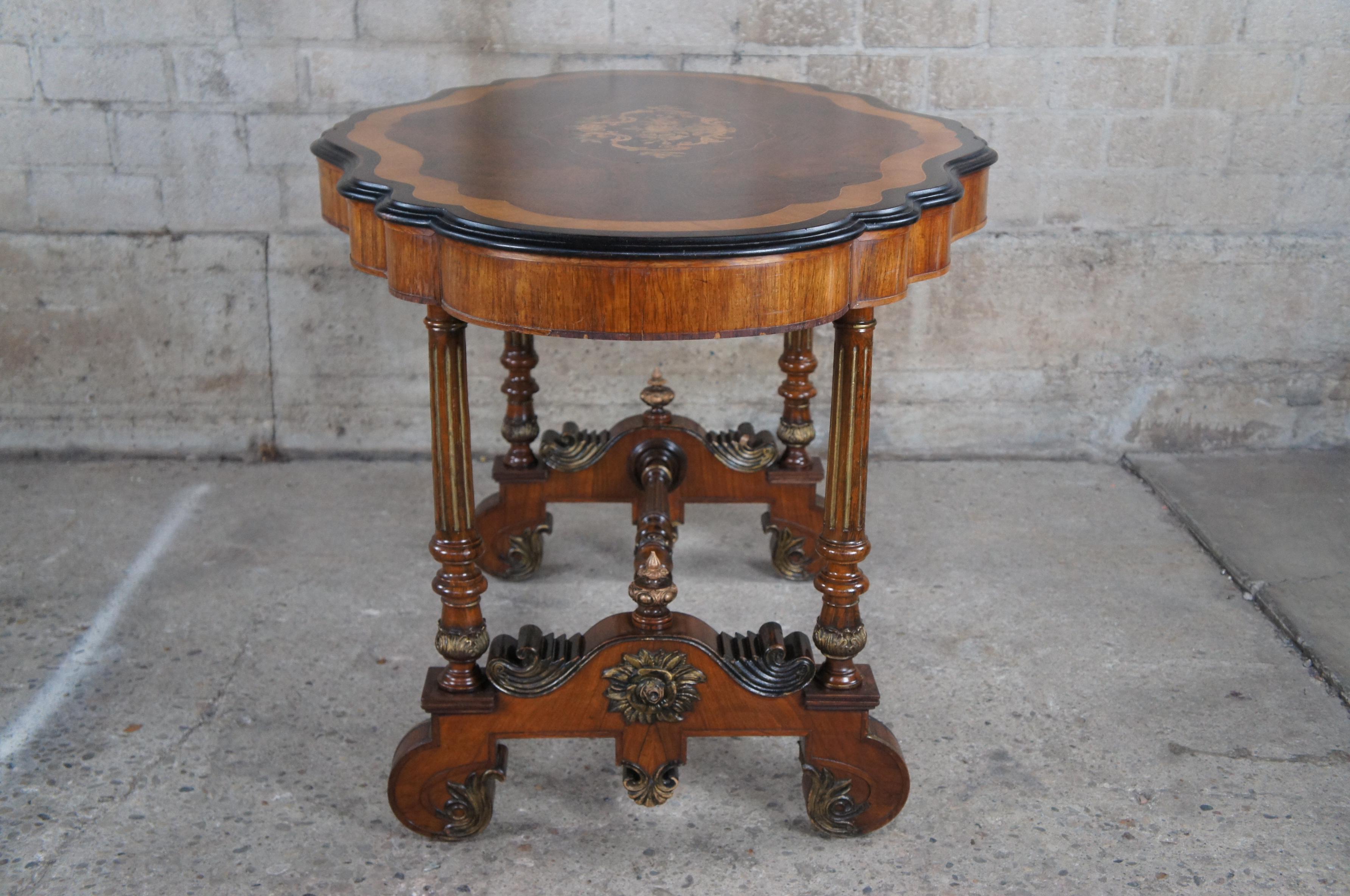 Antique American Renaissance Revival Serpentine Walnut Marquetry Center Table For Sale 4