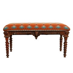 Antique American Renaissance Revival Window Music Bench Seat Pendleton Wool 1870