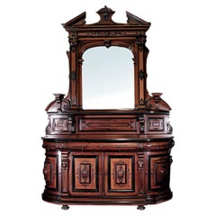 Antique American Renaissance Walnut Sideboard with Lacquer & Mirror, c. 1870.