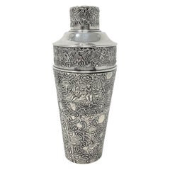 Antique American Repousse Sterling Silver Cocktail Shaker, Circa 1920's