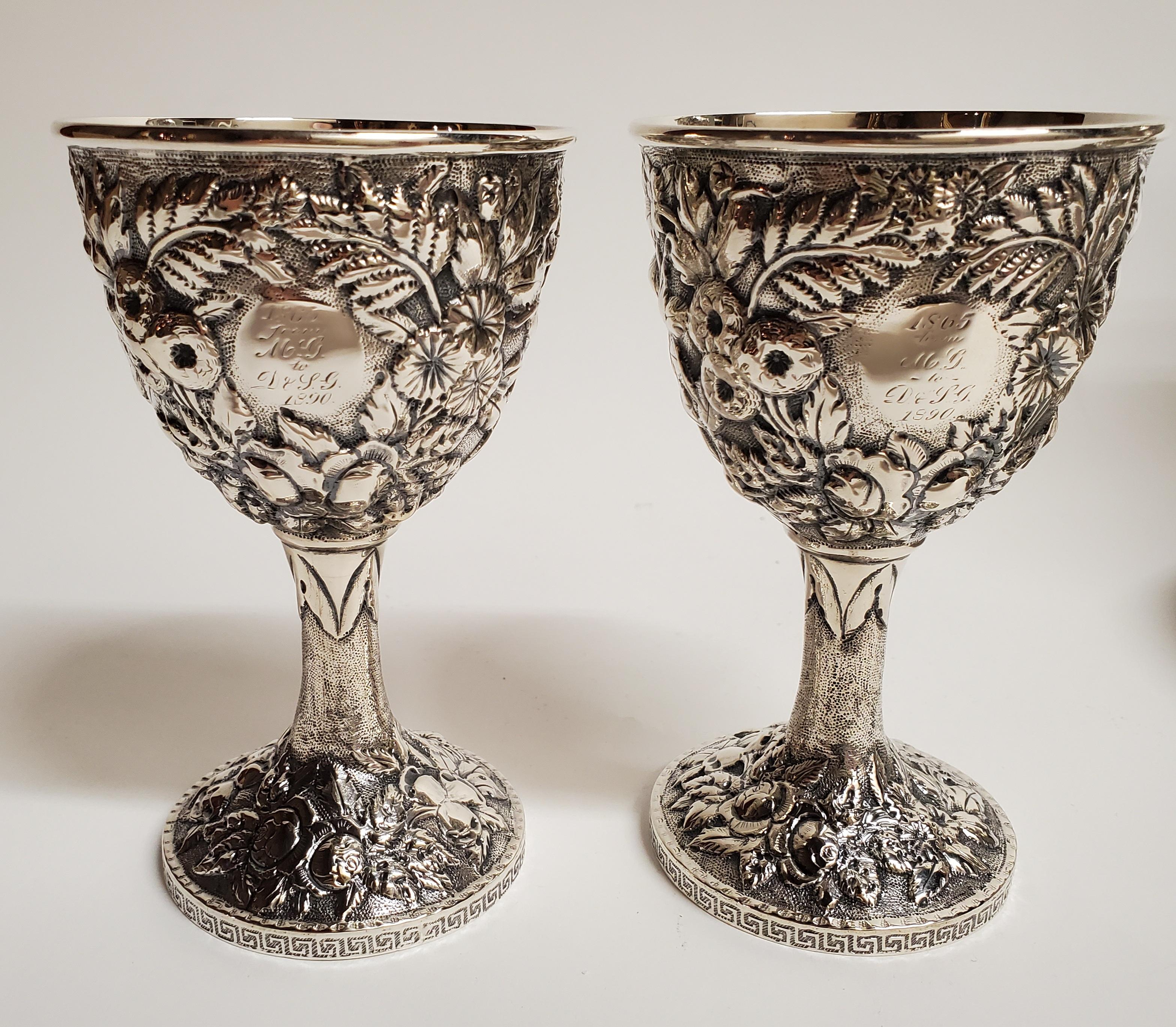 19th Century Antique American Repousse Sterling Silver Drinks Set For Sale