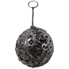 Antique American Repousse Sterling Silver Tea Ball