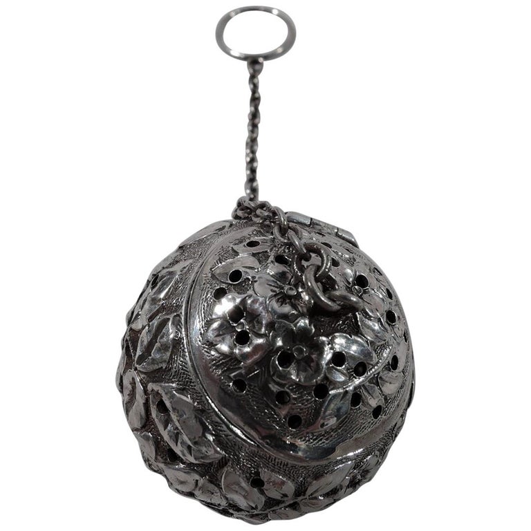Antique American Repousse Sterling Silver Tea Ball For Sale at 1stDibs