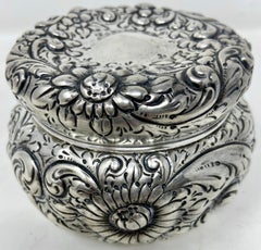 Antique American Repousse Sterling Silver Vanity Powder Jar with Lid