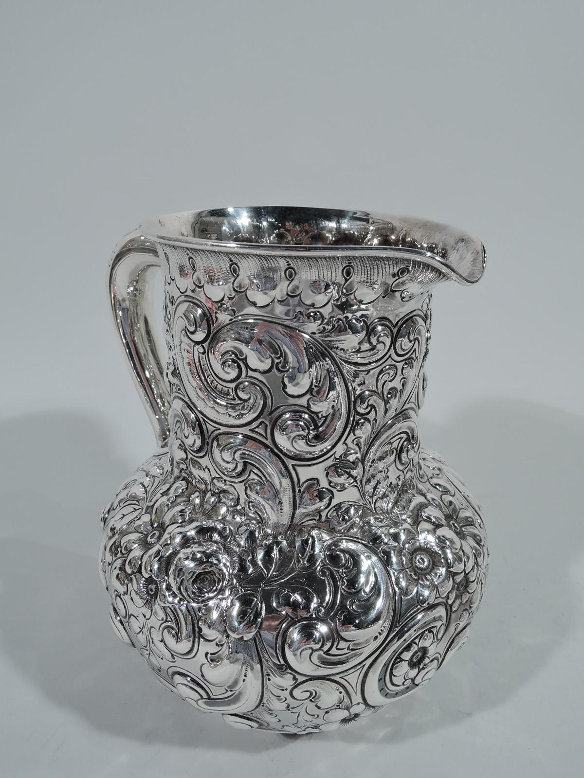 Victorian Antique American Repousse Sterling Silver Water Pitcher