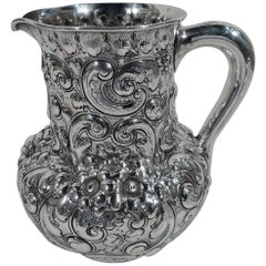 Antique American Repousse Sterling Silver Water Pitcher