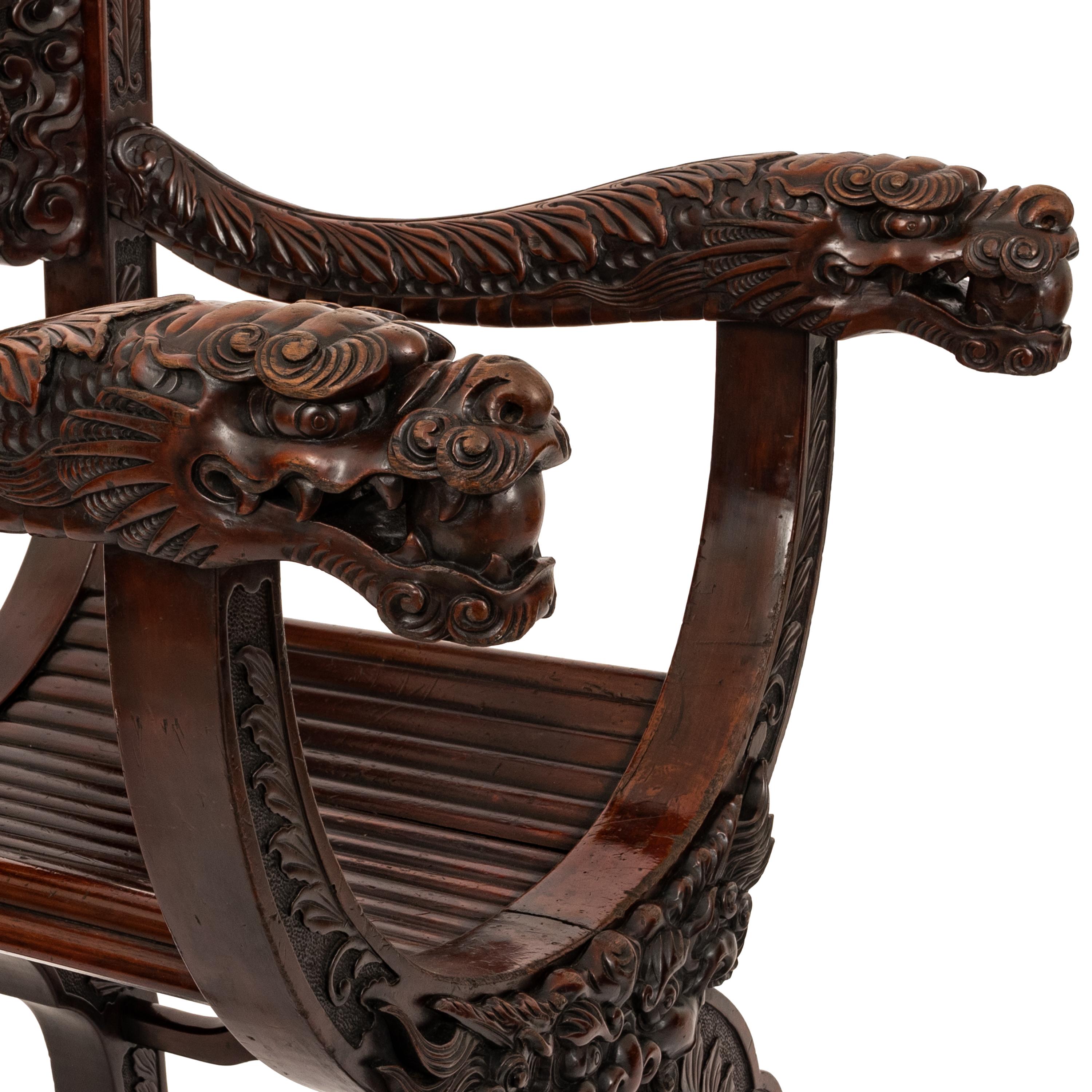 Antique American Robert Mitchell Carved Chinoiserie Savonarola Dragon Chair 1900 For Sale 1