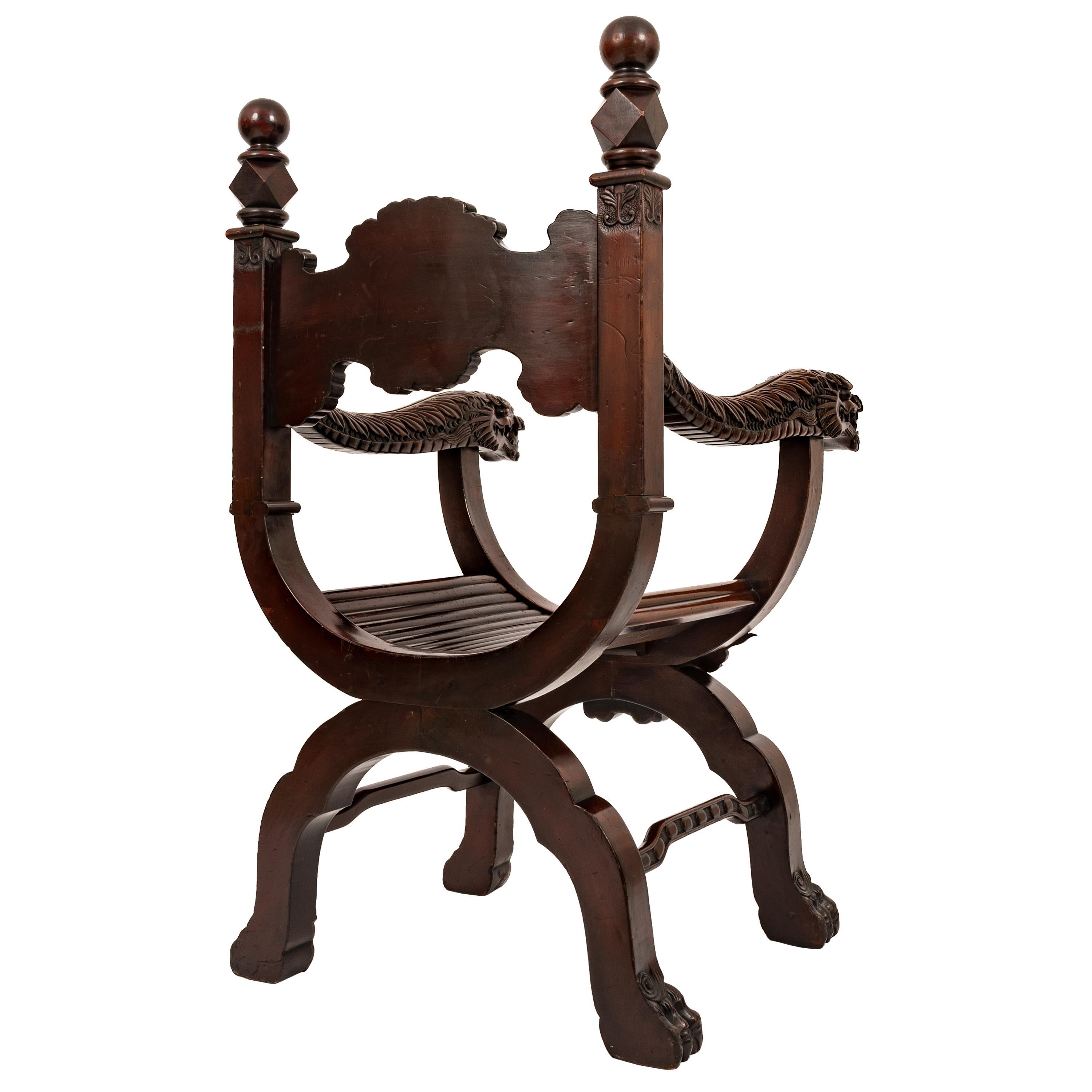 Antique American Robert Mitchell Carved Chinoiserie Savonarola Dragon Chair 1900 For Sale 5