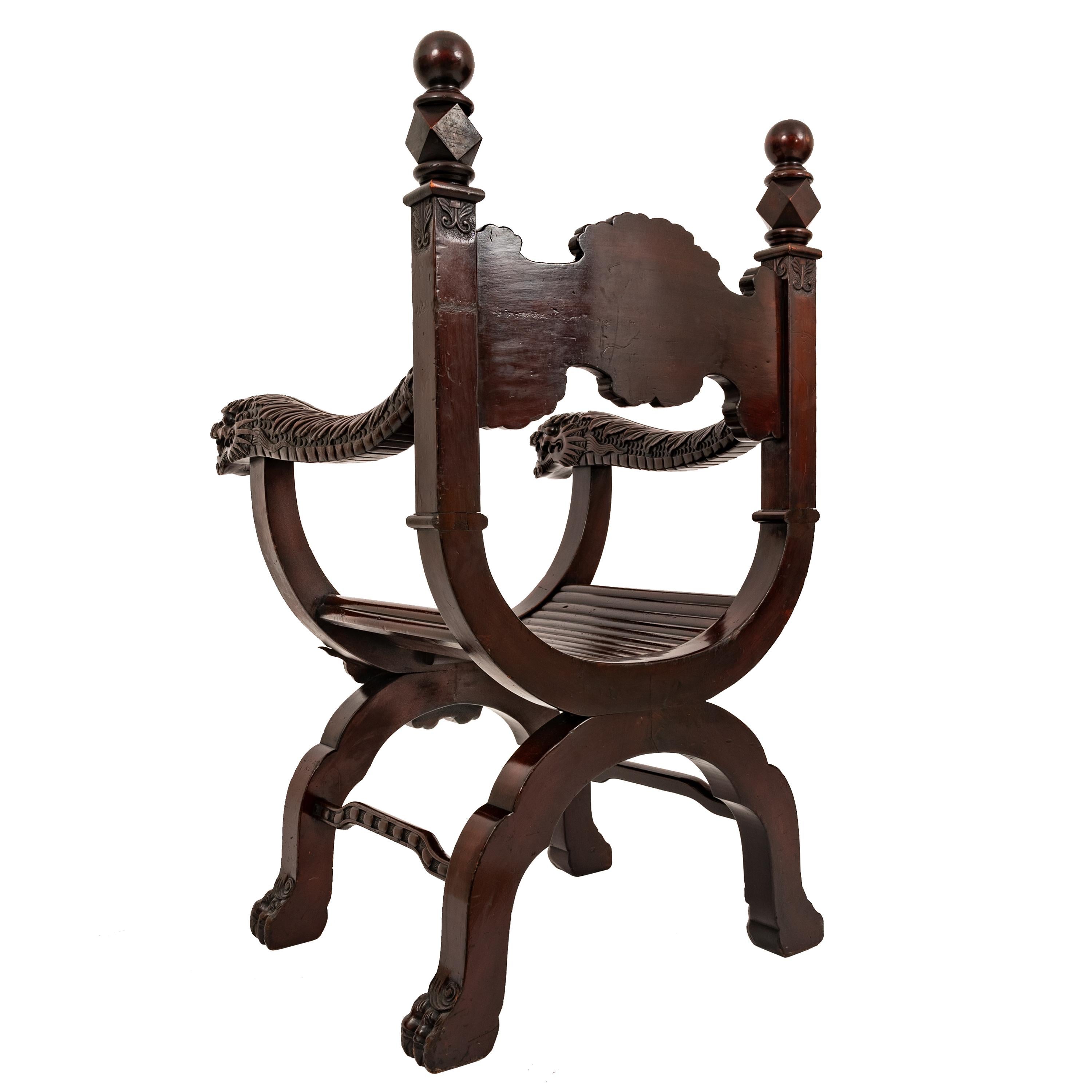 Ancienne chaise américaine Robert Mitchell sculptée Chinoiserie Savonarola Dragon 1900 en vente 3