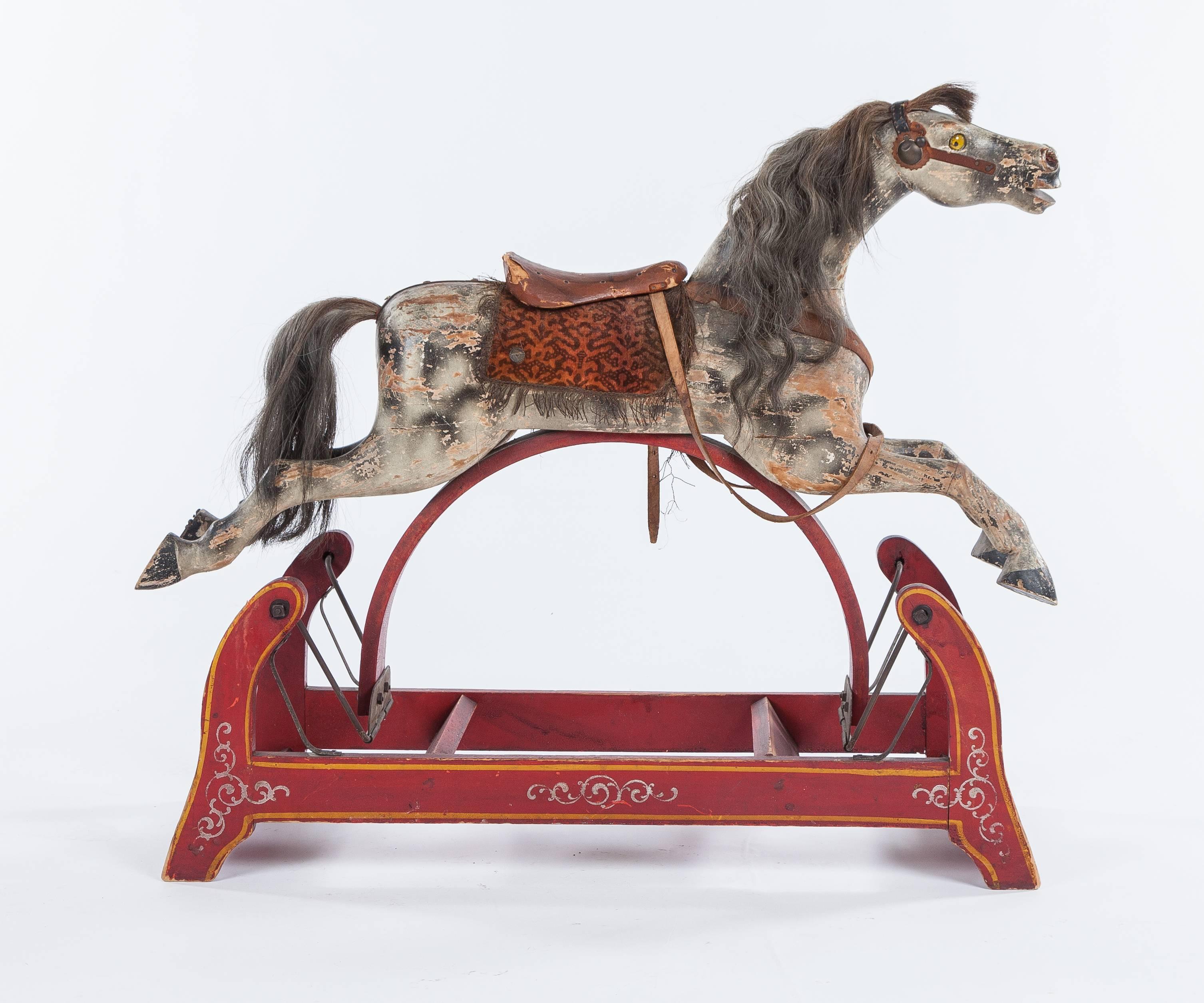 Wood Antique American Rocking Horse, Mid-19th Century For Sale