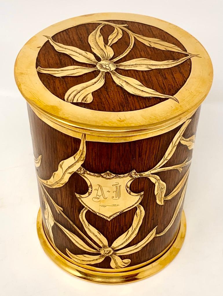 Antique American rosewood and brass tobacco humidor, flower design, Circa 1900.