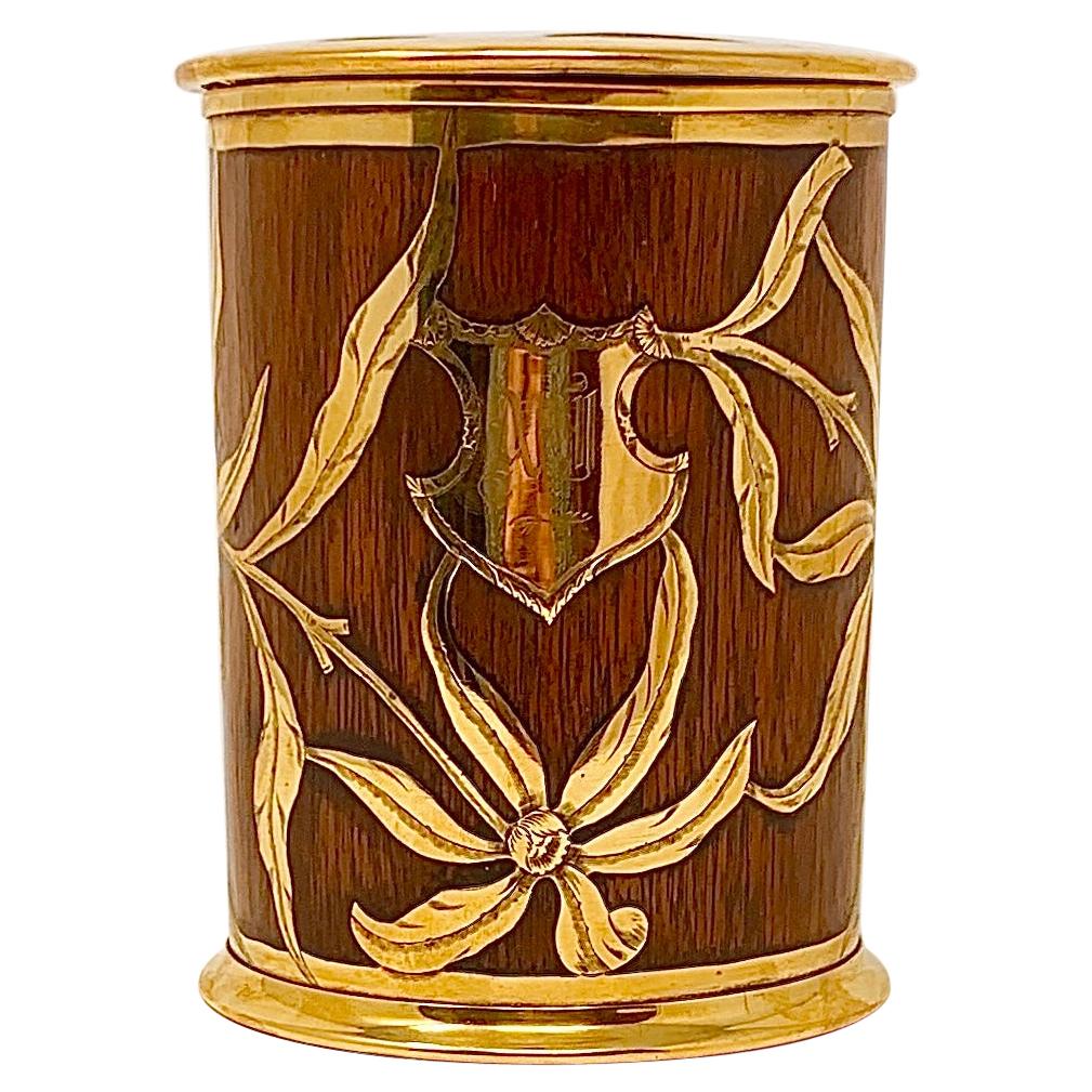 Antique American Rosewood and Brass Tobacco Humidor, Flower Design, Circa 1900.