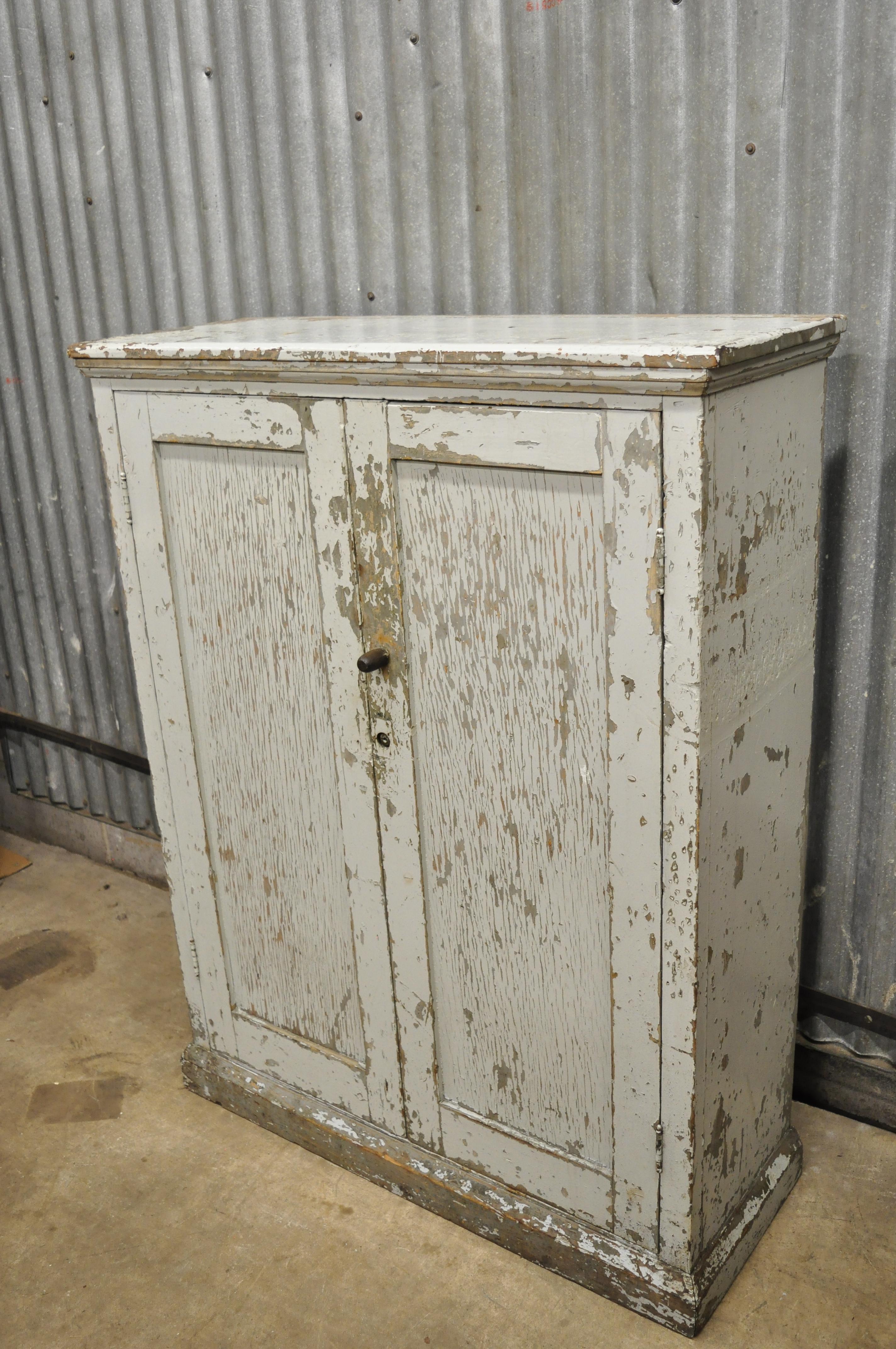 Antique American Rustic Primitive Gray Distress Painted Jelly Cabinet Cupboard 3
