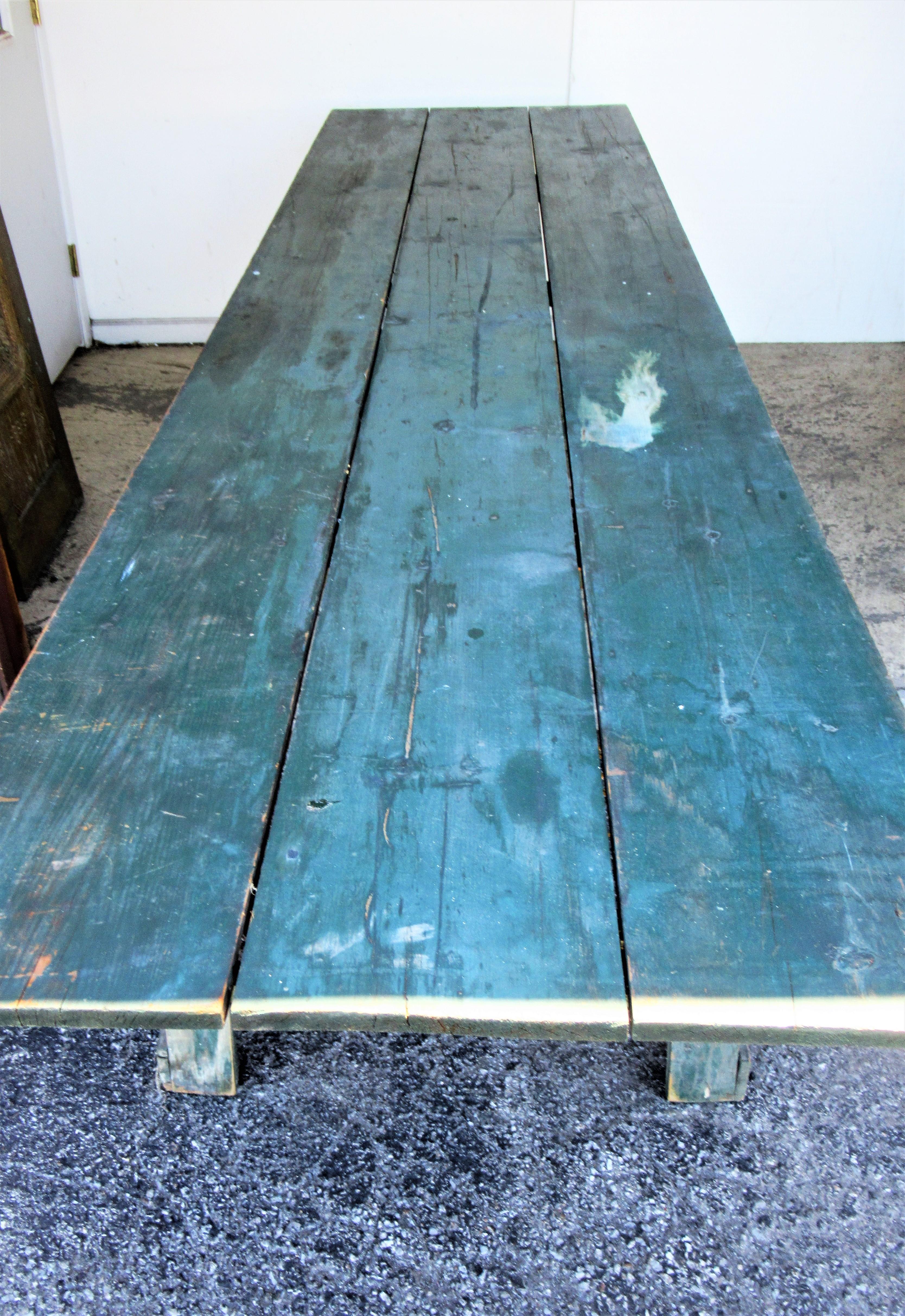Rustic Antique American Sawhorse Base Long Harvest Table