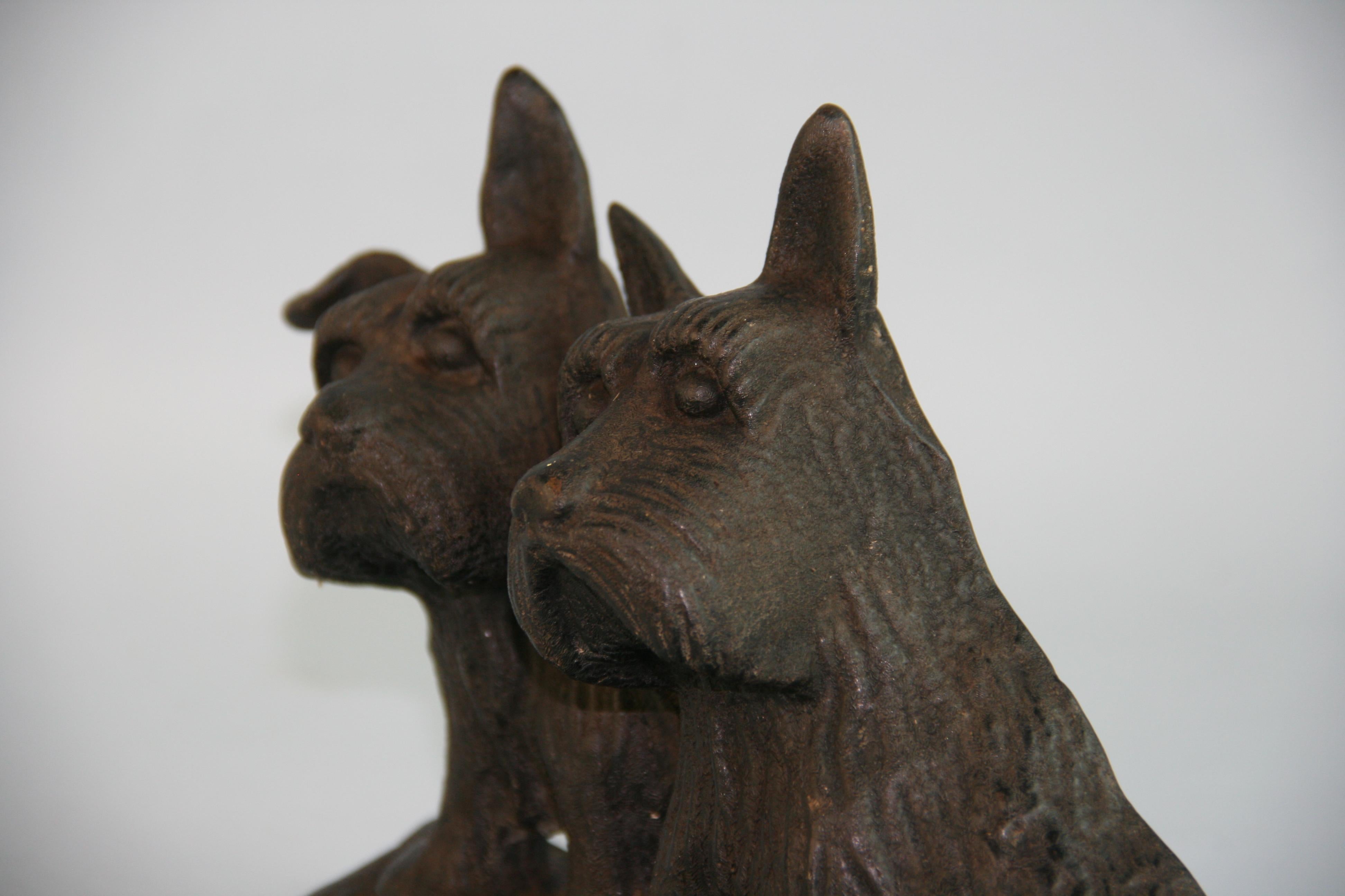 Mid-20th Century Antique American Scottish Dogs  Terriers Iron Sculpture/Door Stop  For Sale