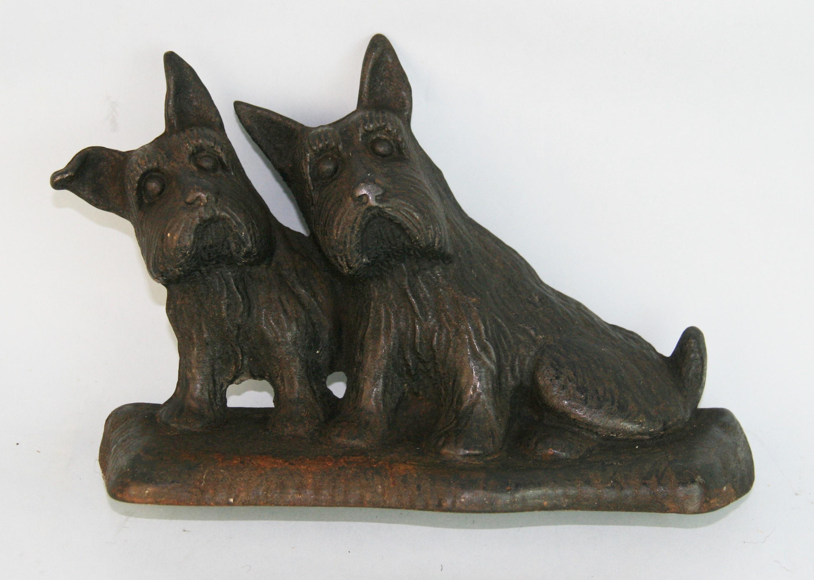 Antique American Scottish Dogs  Terriers Iron Sculpture/Door Stop  For Sale 2