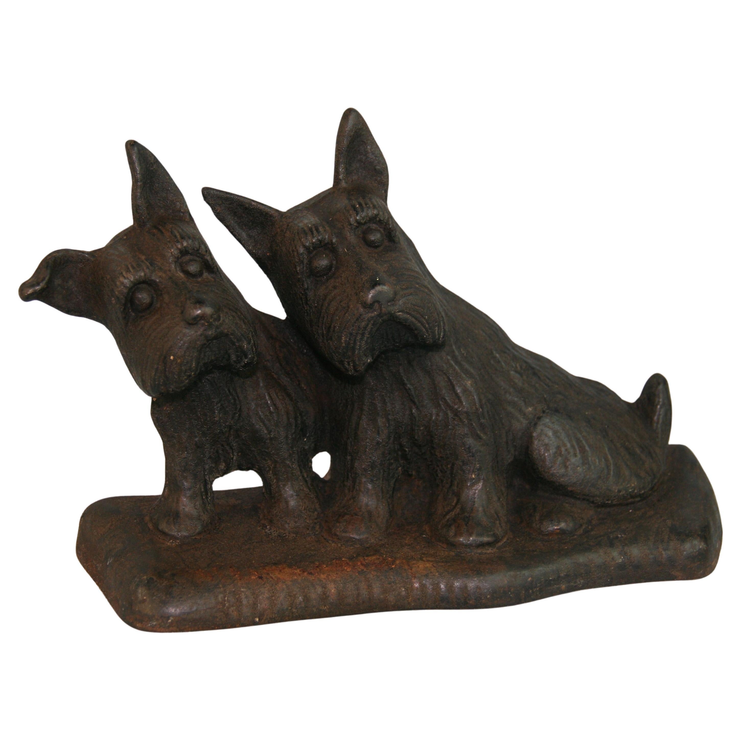 Antique American Scottish Dogs  Terriers Iron Sculpture/Door Stop  For Sale