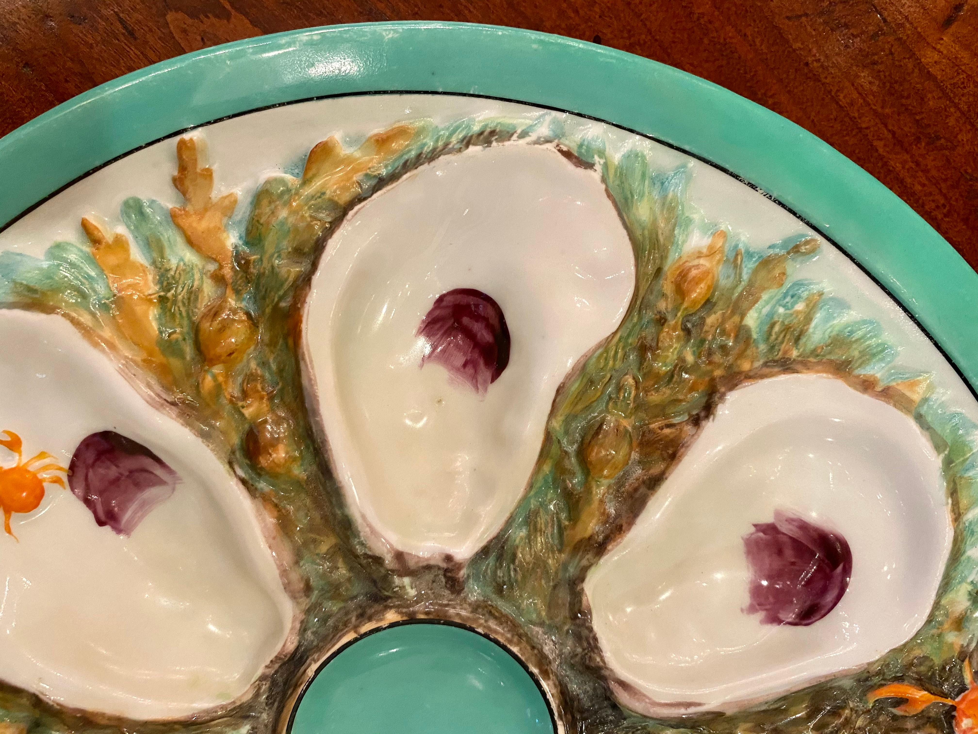 Antique American Sea-Foam Green Union Porcelain Works Oyster Plate, circa 1880 In Good Condition In New Orleans, LA