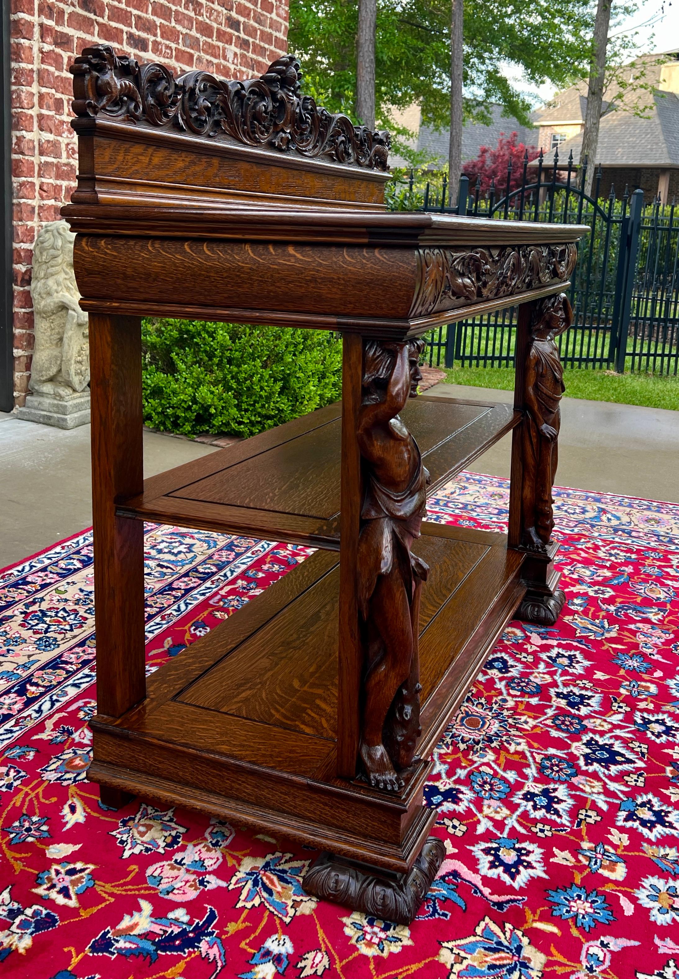 Carved Antique American Server Sideboard Console Sofa Table Quartersawn Oak RJ Horner For Sale