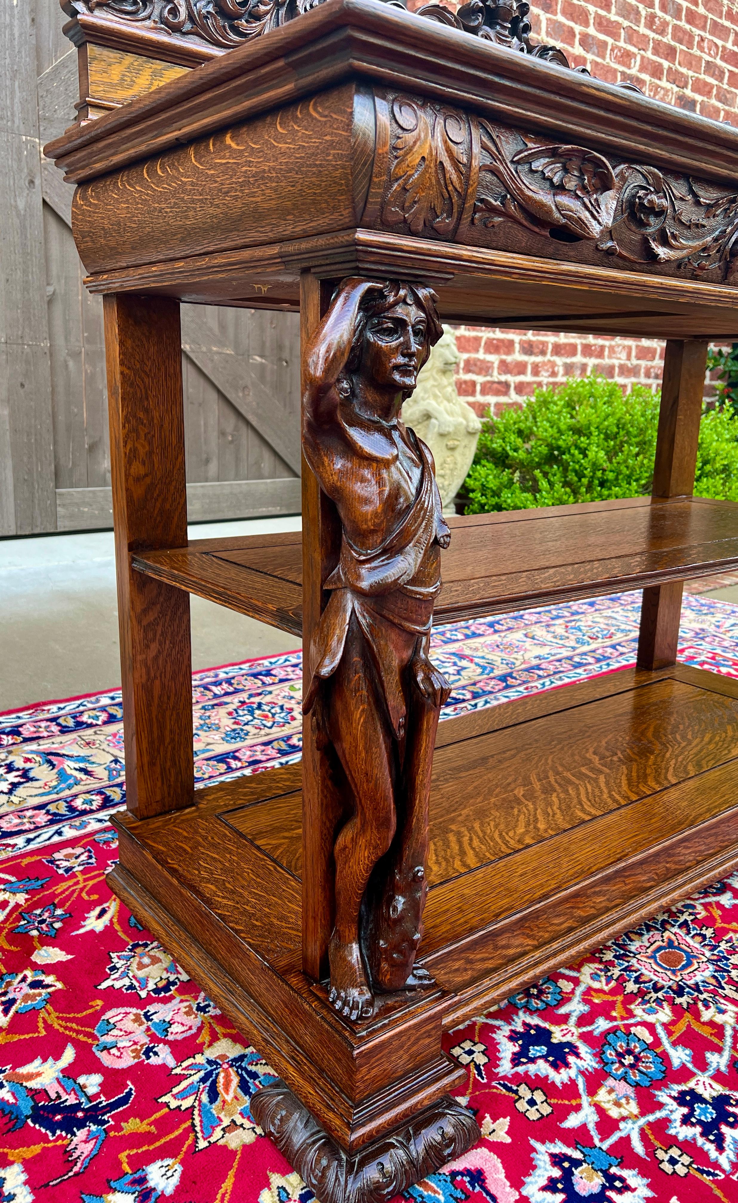 Sculpté Ancienne table de service américaine console canapé-console en chêne quartersawn RJ Horner en vente